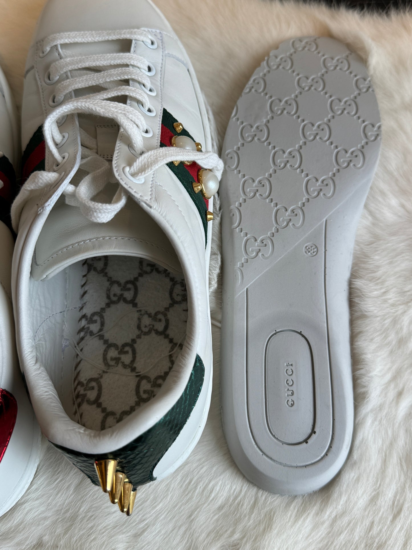 GUCCI Ace Pearl Spikes Sneakers 38EU