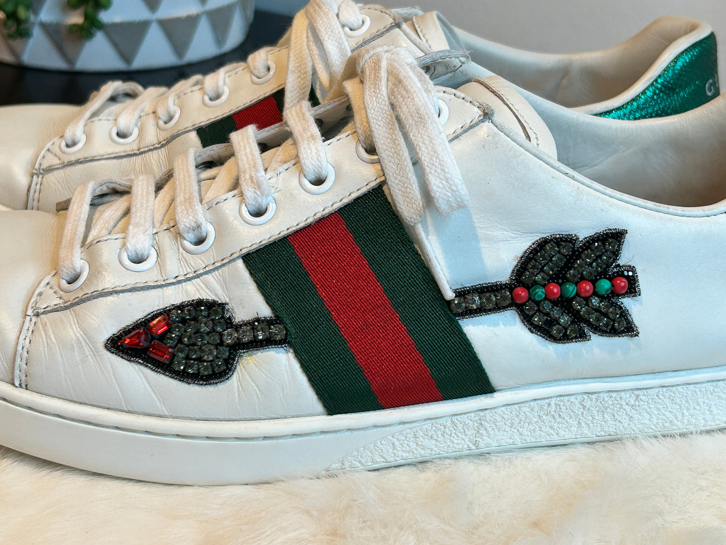 GUCCI Ace Rhinestone Arrow Sneakers Women's 39