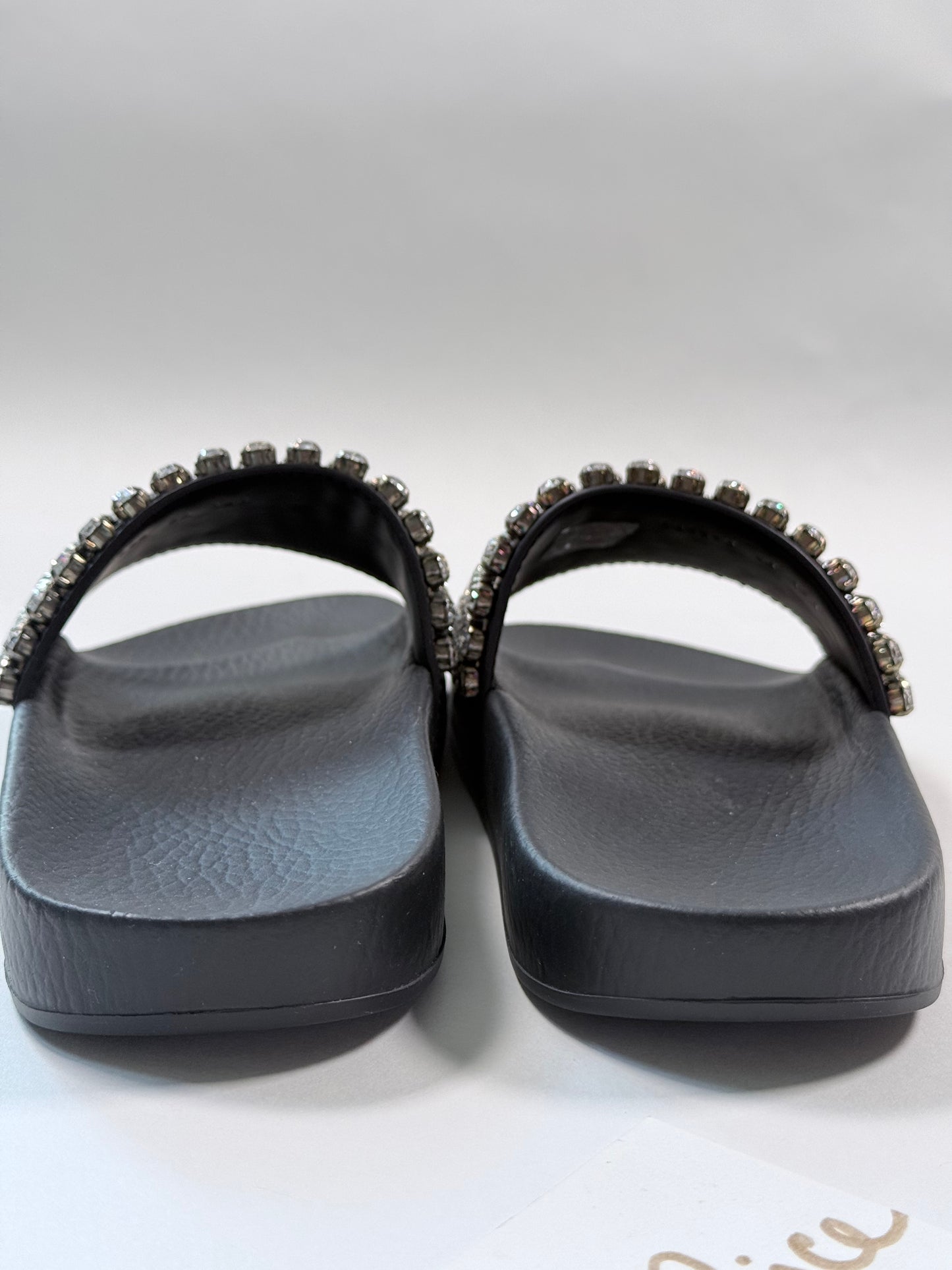 Like New!! GUCCI Leather Crystal Pursuit Navy/Red Women's Slides 40EU