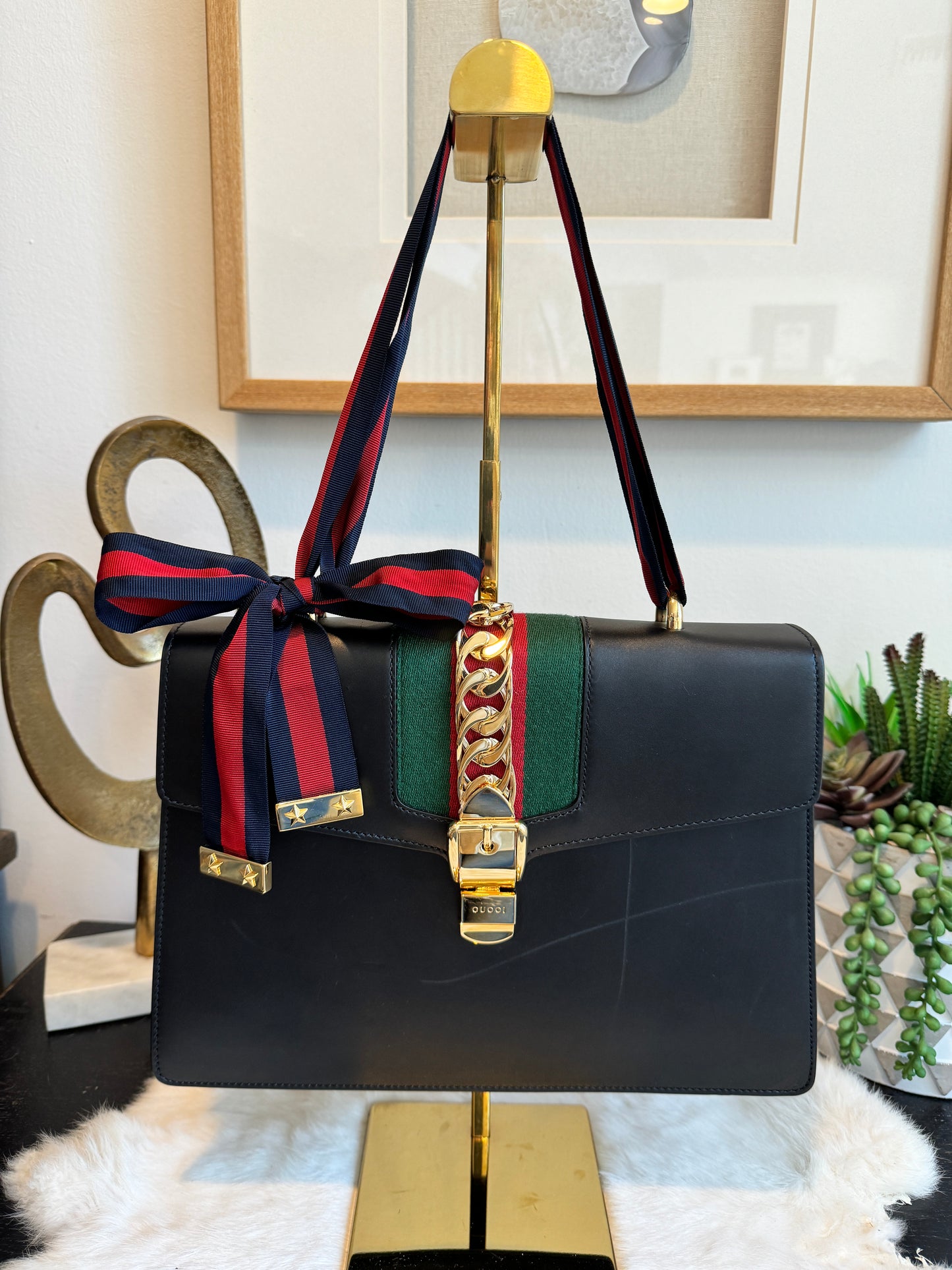 GUCCI Sylvie Medium Bag Black Ribbon Strap