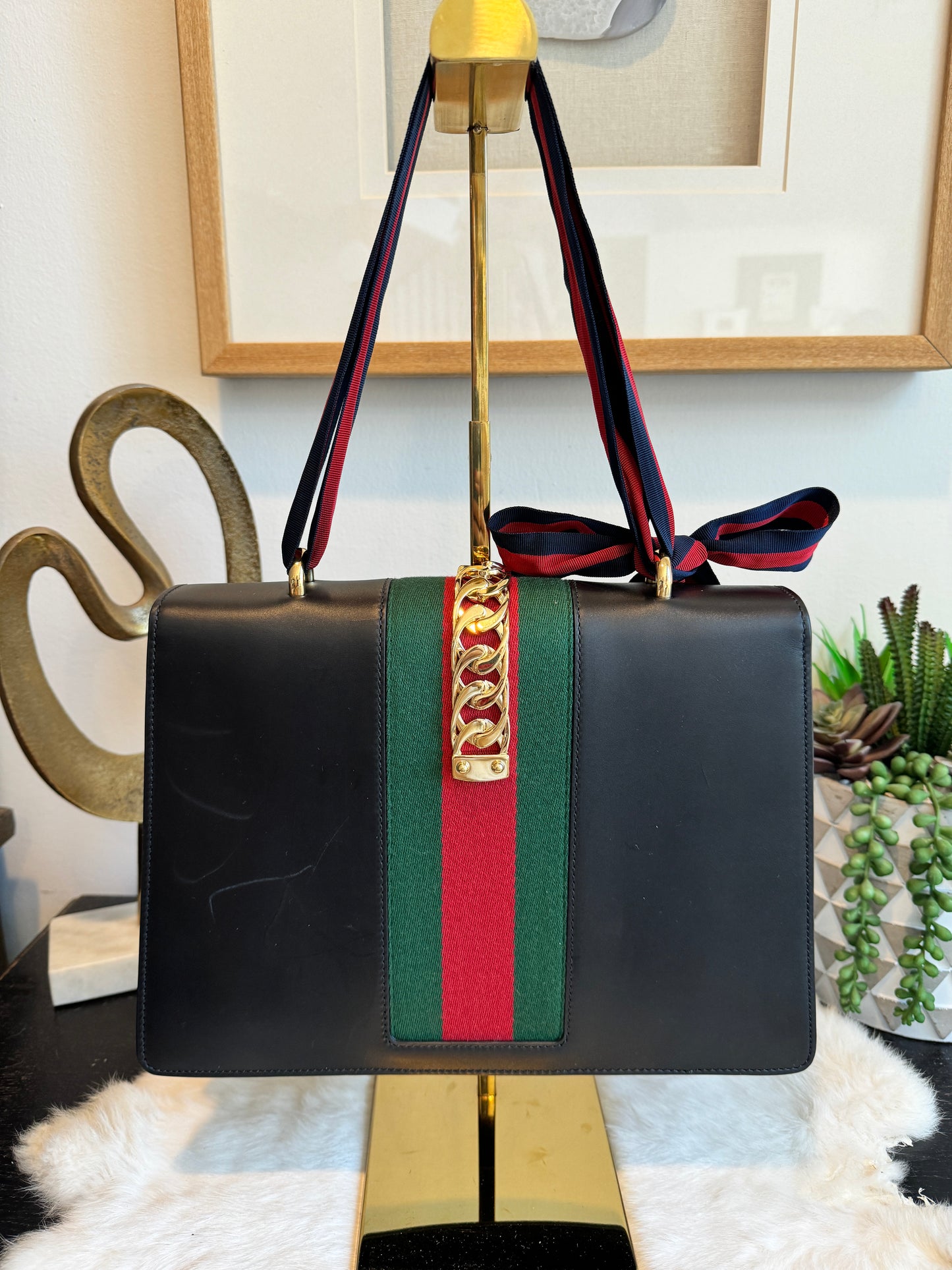 GUCCI Sylvie Medium Bag Black Ribbon Strap