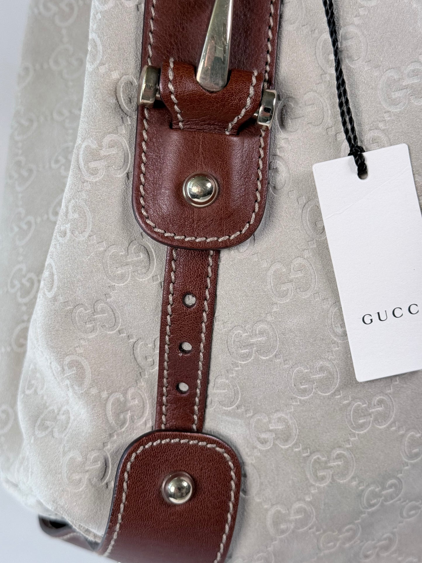 Gucci White Guccissima Suede Pelham Medium Shoulder Bag