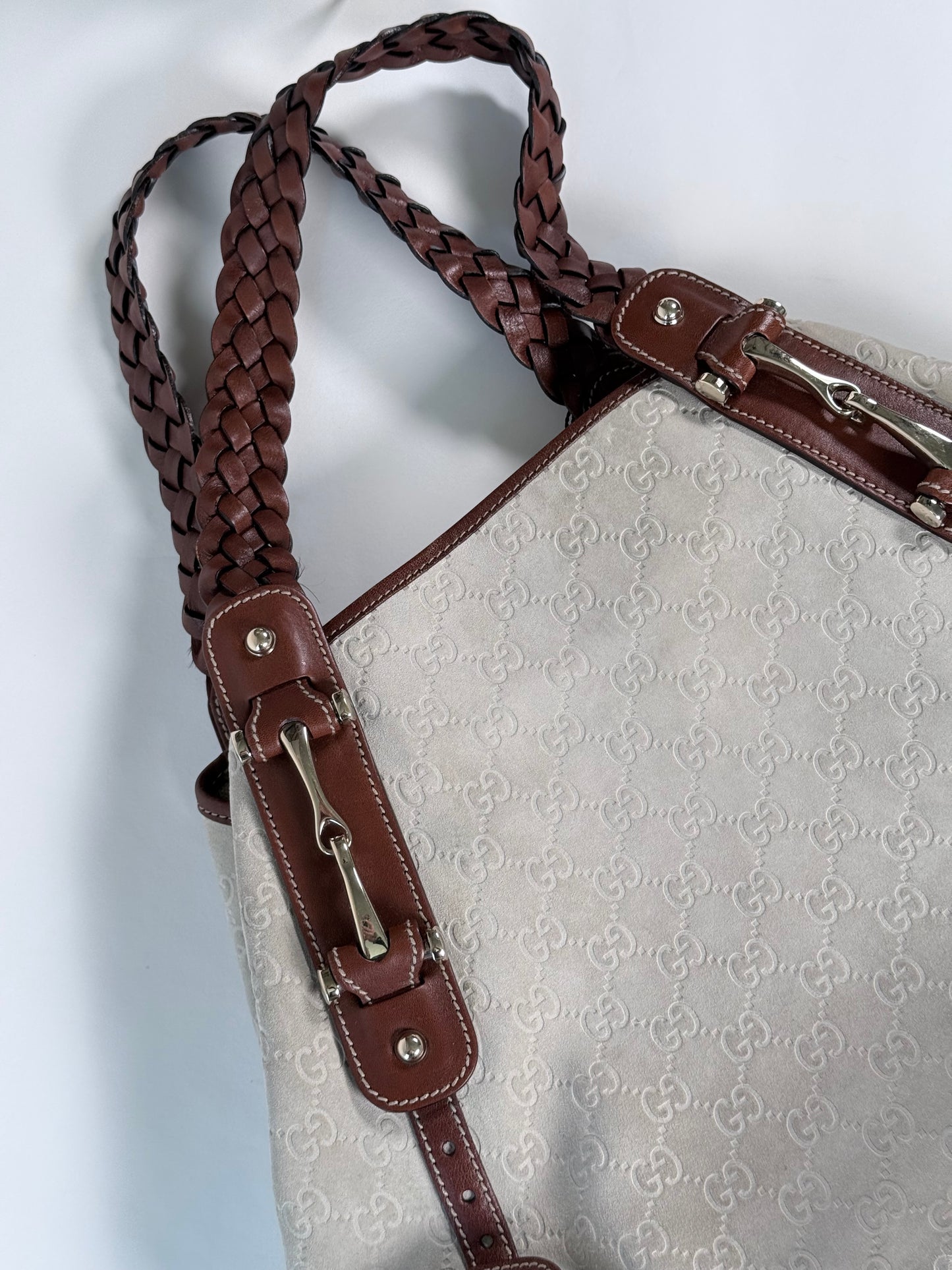 Gucci White Guccissima Suede Pelham Medium Shoulder Bag