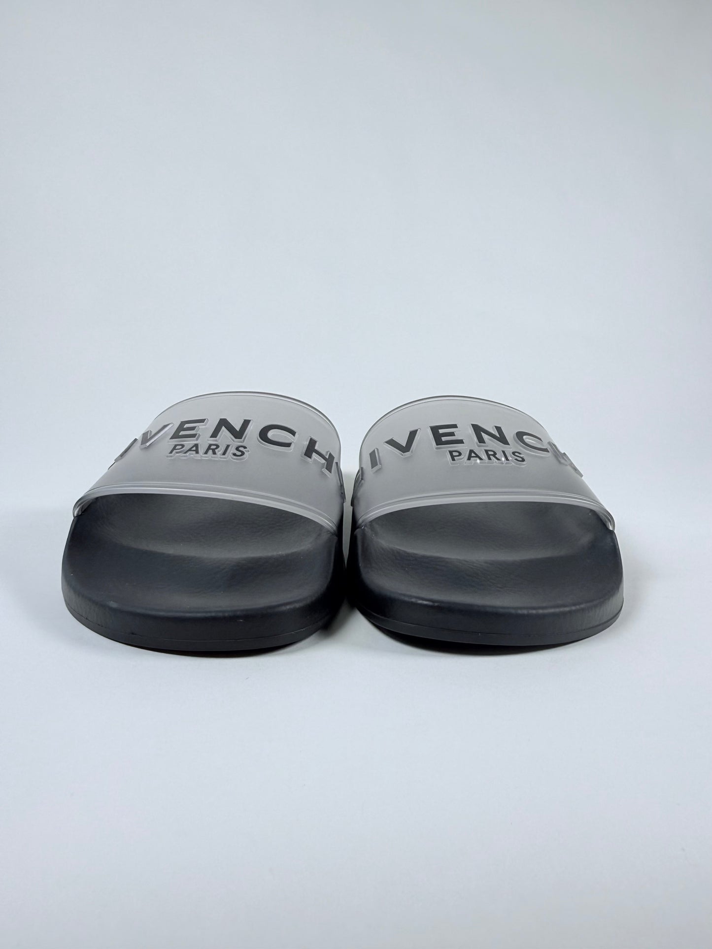Like New!! GIVENCHY Black Translucent Rubber Womens Slides 38EU