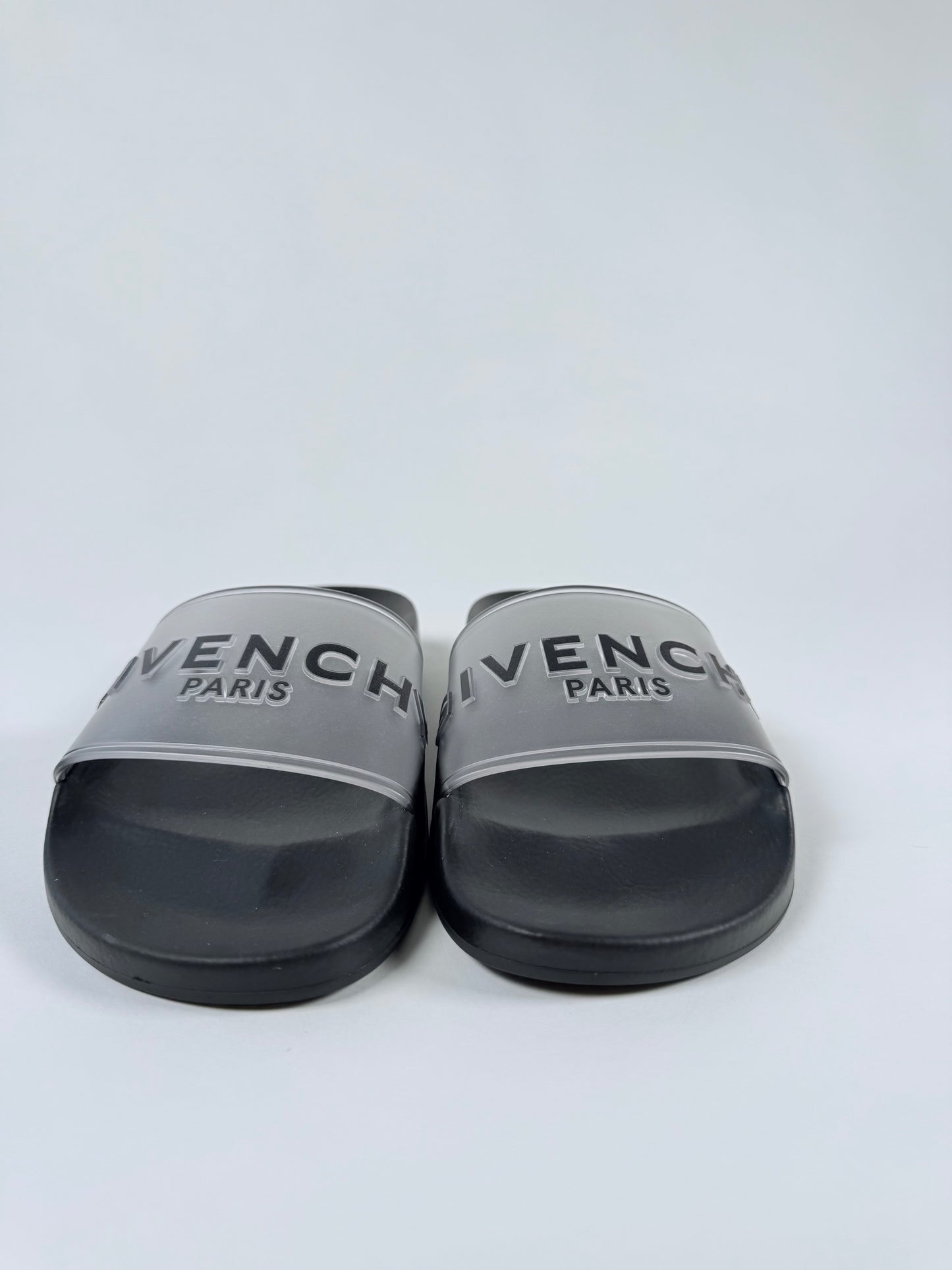 Like New!! GIVENCHY Black Translucent Rubber Womens Slides 38EU