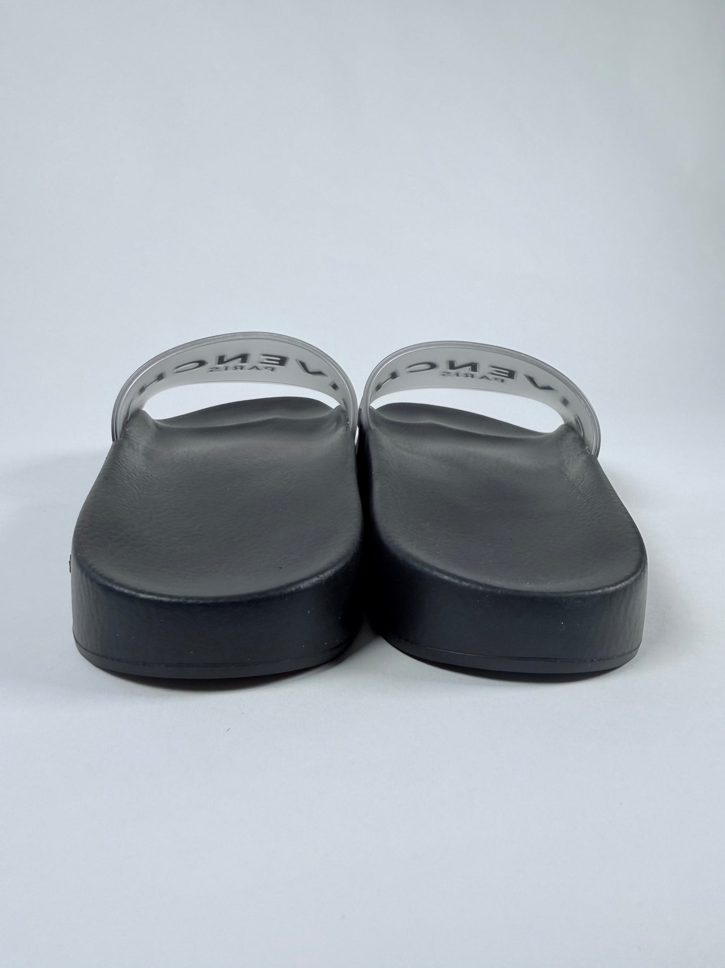 Like New!! GIVENCHY Black Translucent Rubber Womens Slides 38EU