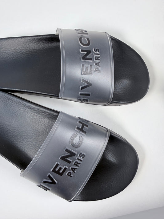 Like New!! GIVENCHY Black Translucent Rubber Womens Slides 38EU