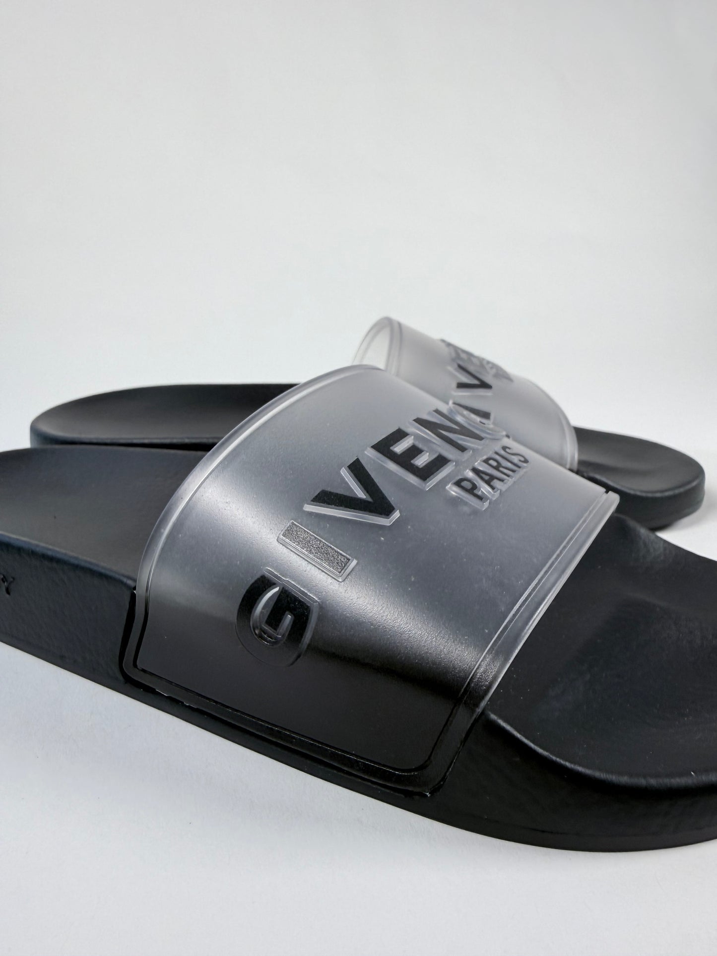 Like New!! GIVENCHY Black Translucent Rubber Womens Slides 38EU