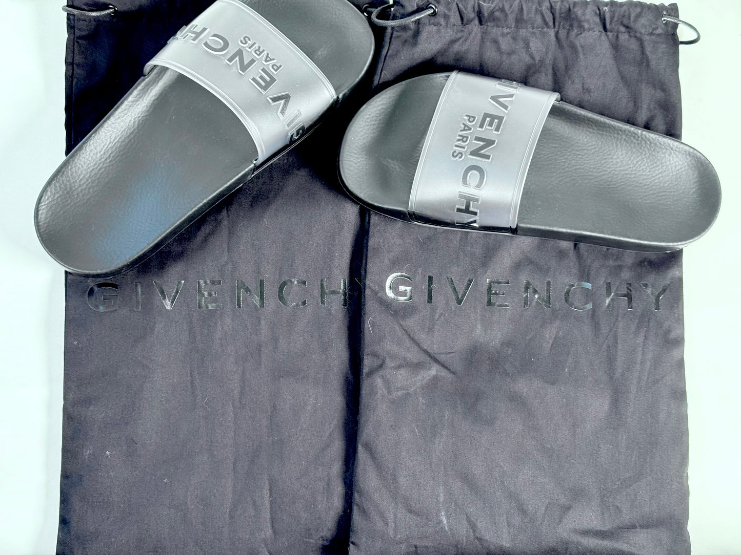 Like New!! GIVENCHY Black Translucent Rubber Womens Slides 38EU