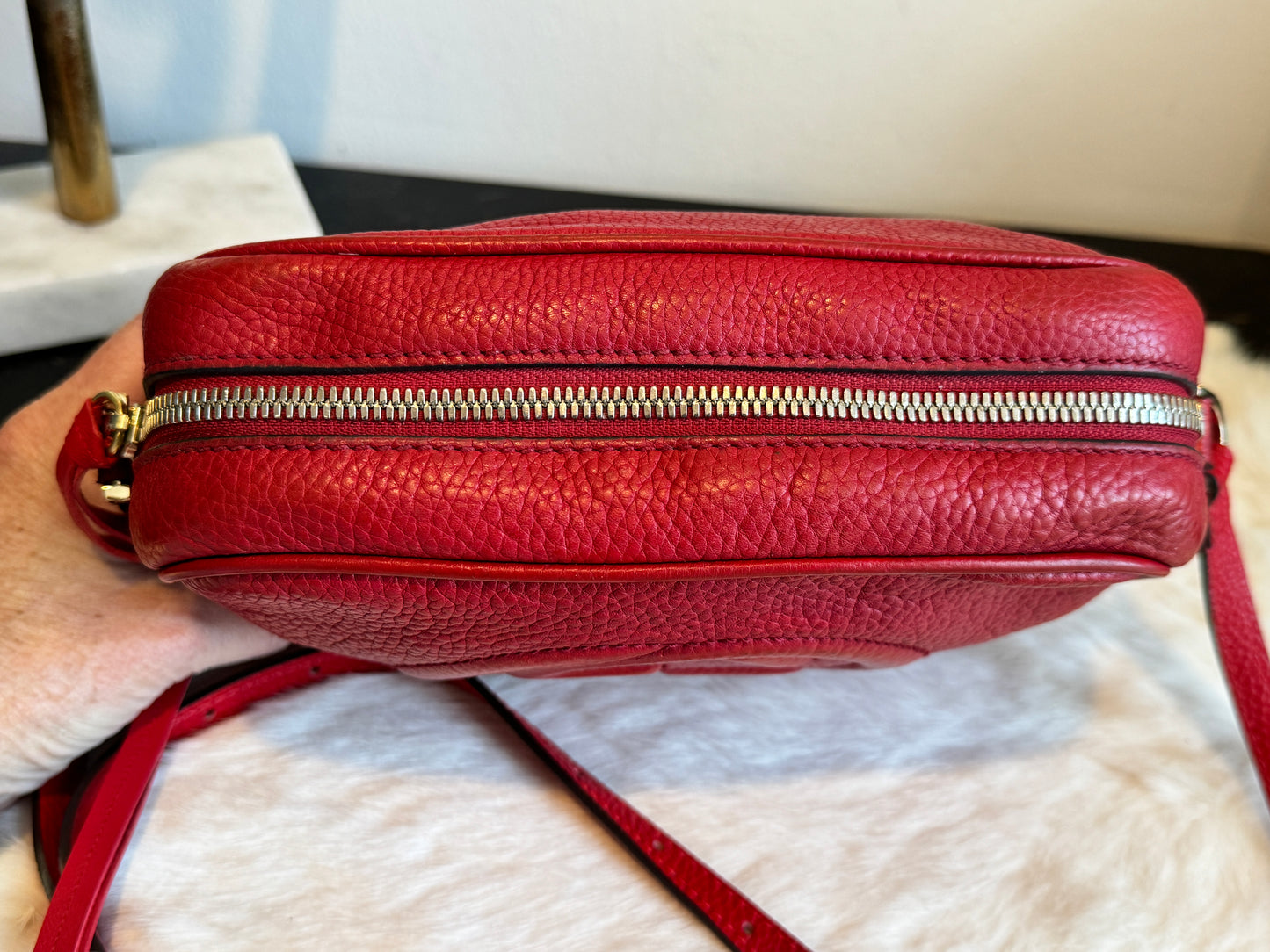 GUCCI Soho Disco Red Pebbled Camera Bag