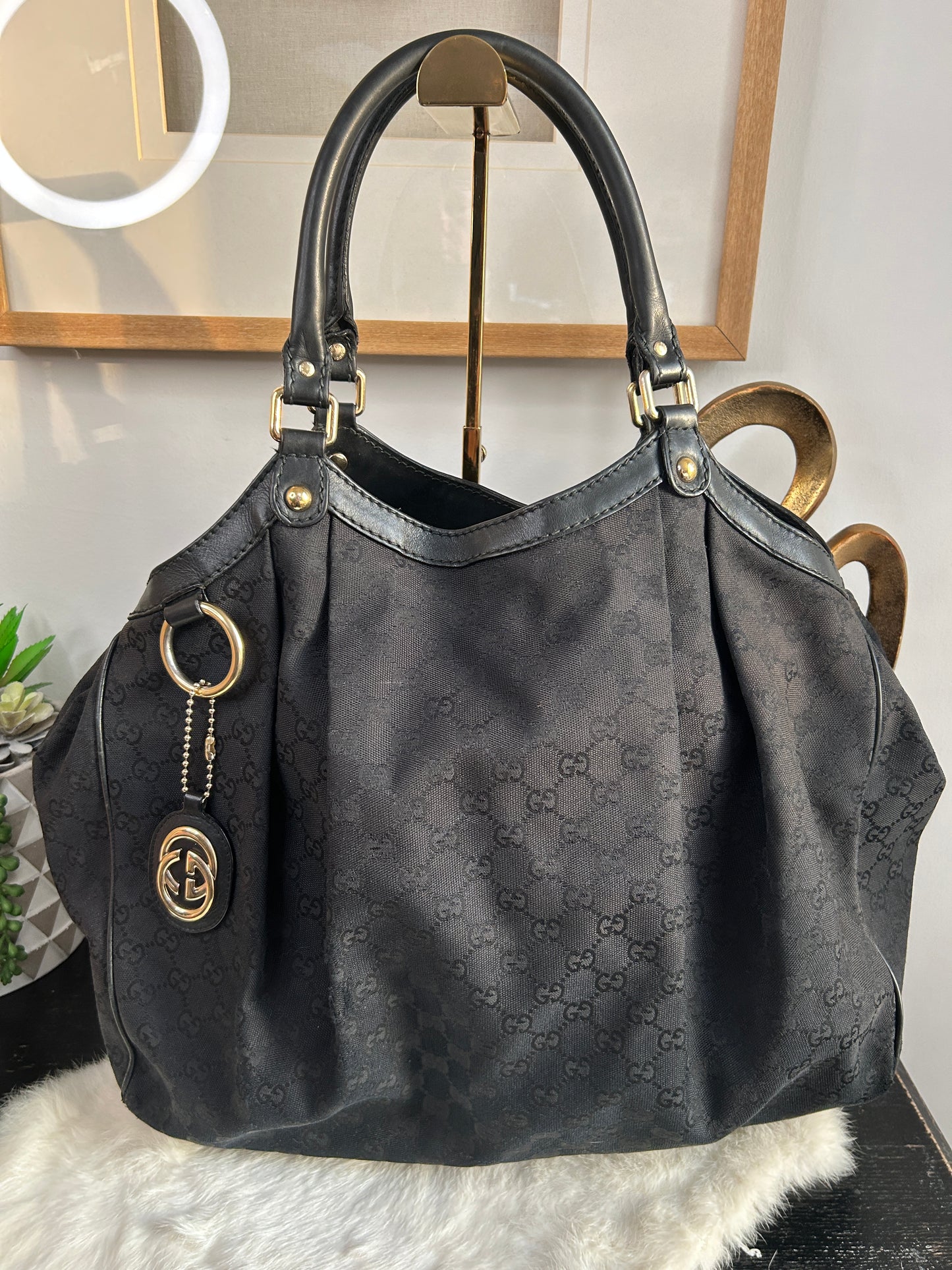 GUCCI Sukey Large GG Canvas Tote Bag Black