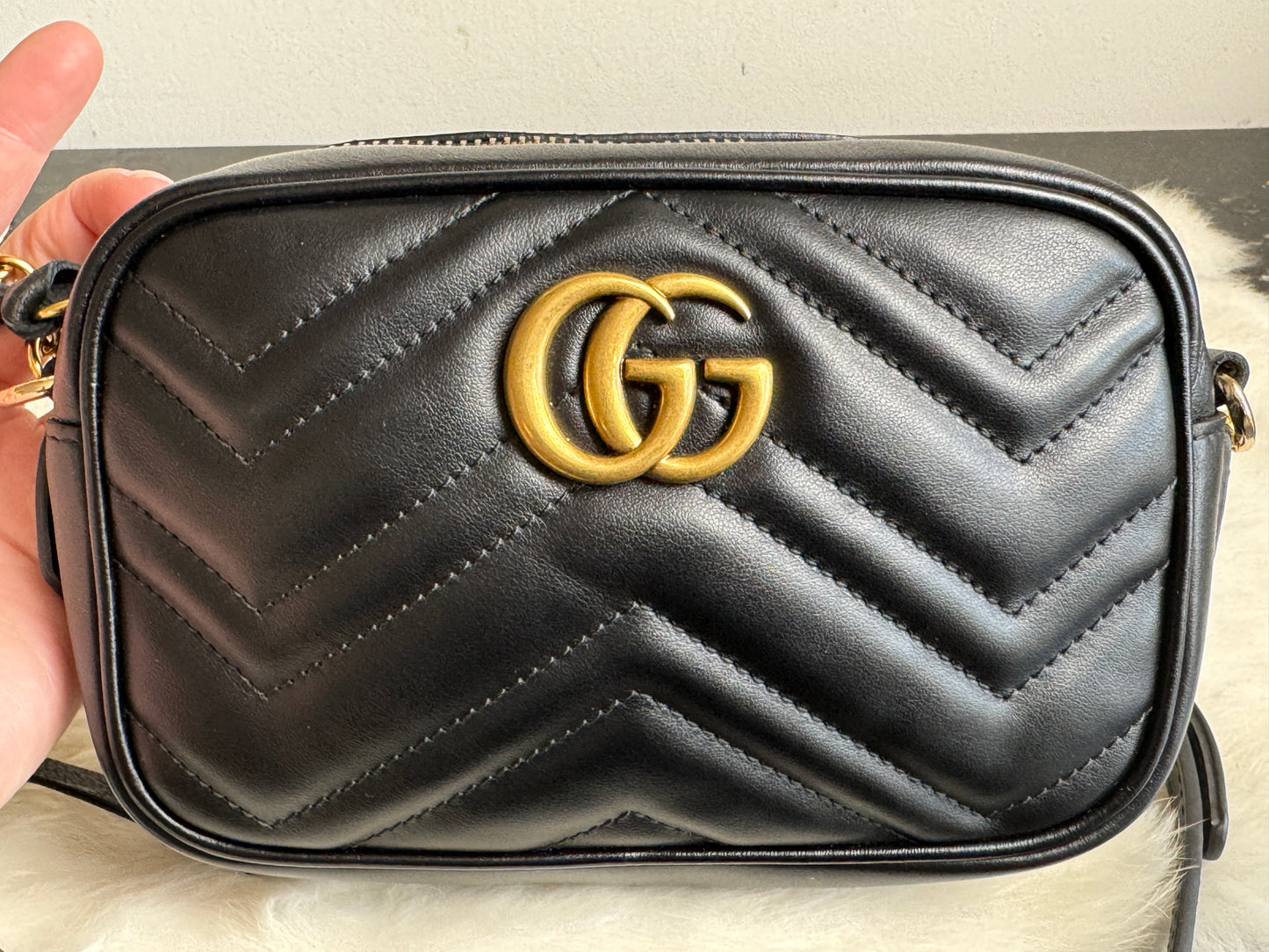 GUCCI Mini Marmont Camera Bag Black