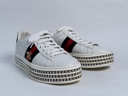 GUCCI Ace Bee Rhinestone Platforms Women's Size 34.5EU