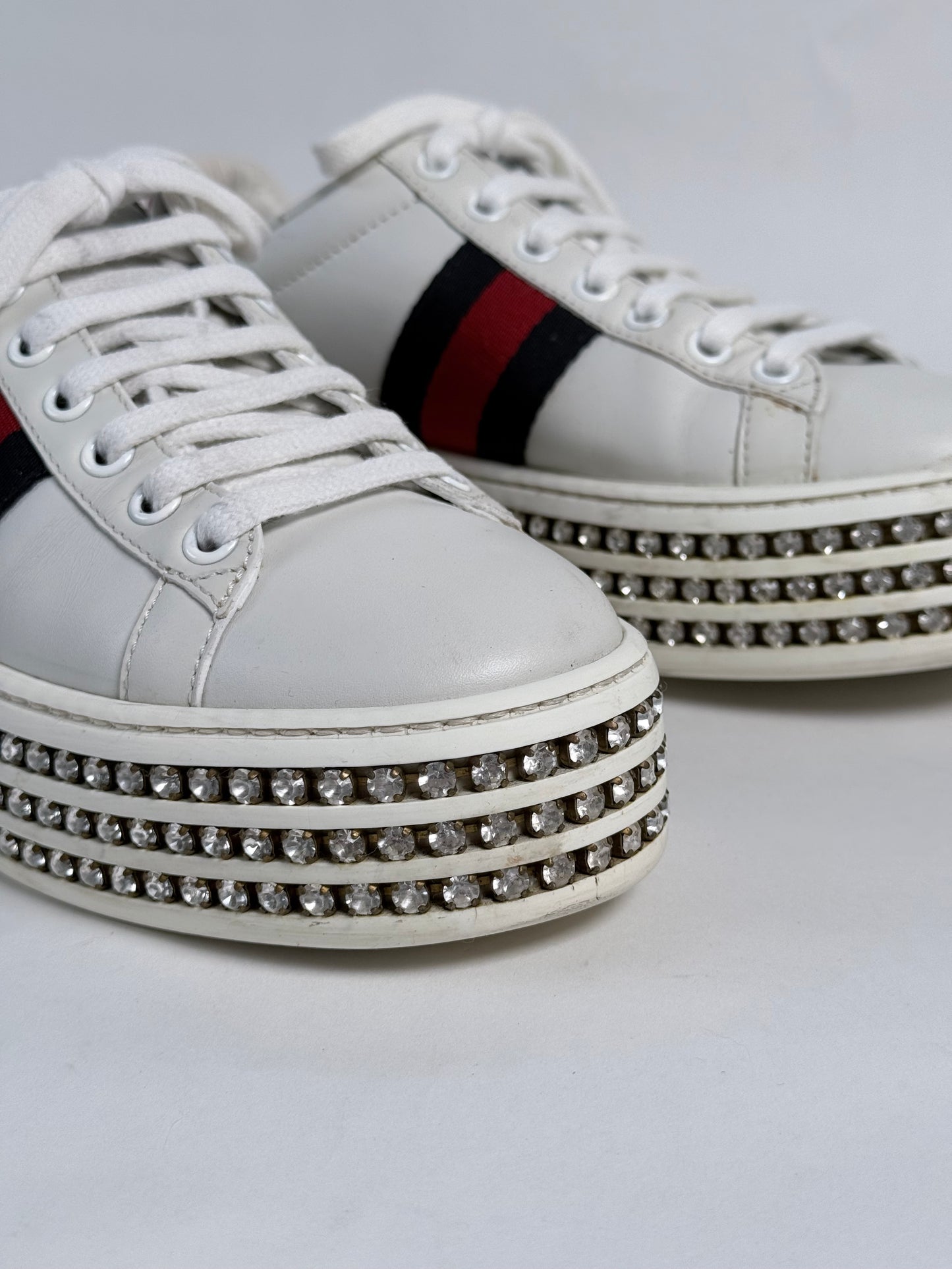 GUCCI Ace Bee Rhinestone Platforms Women's Size 34.5EU