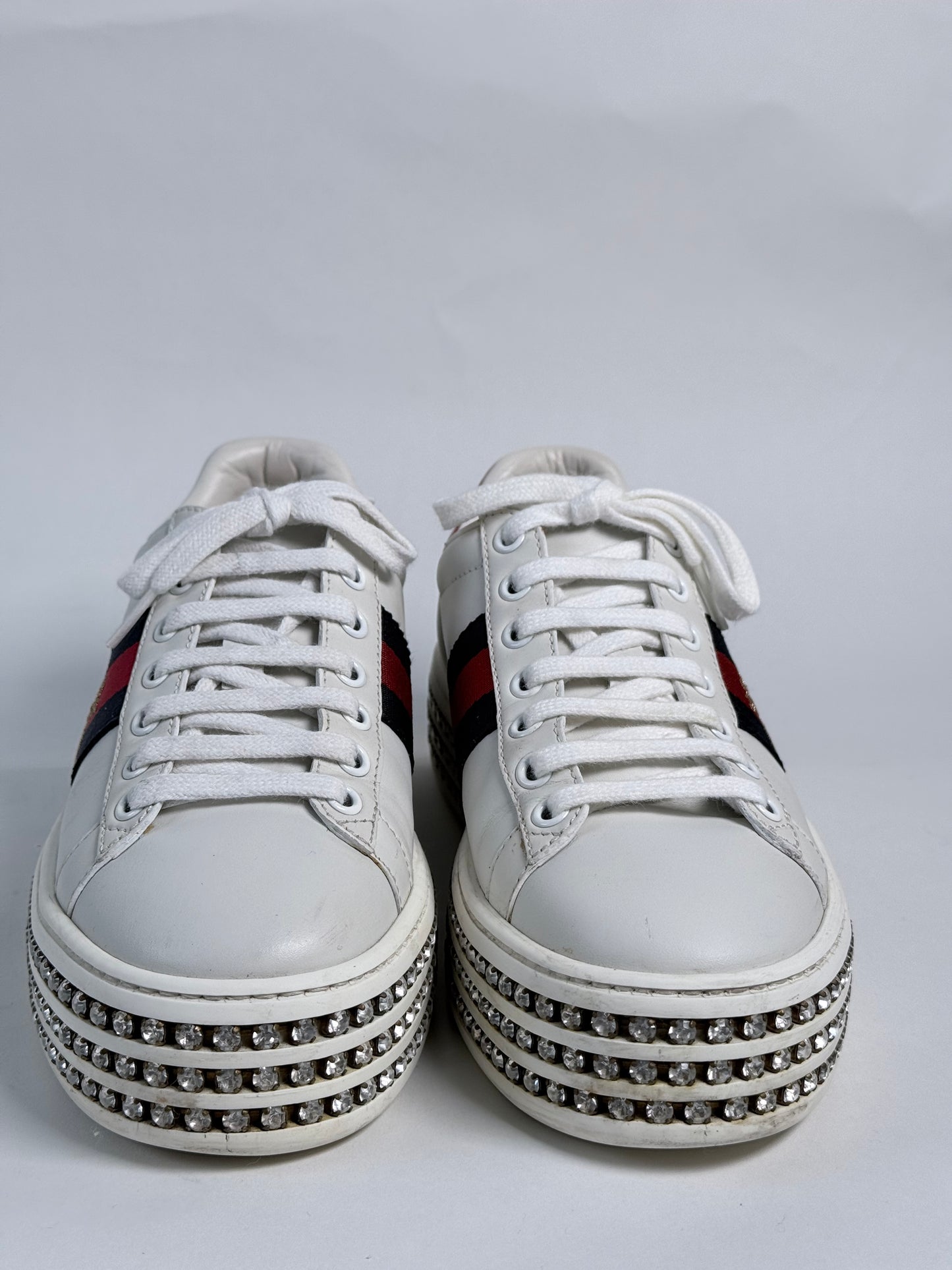 GUCCI Ace Bee Rhinestone Platforms Women's Size 34.5EU