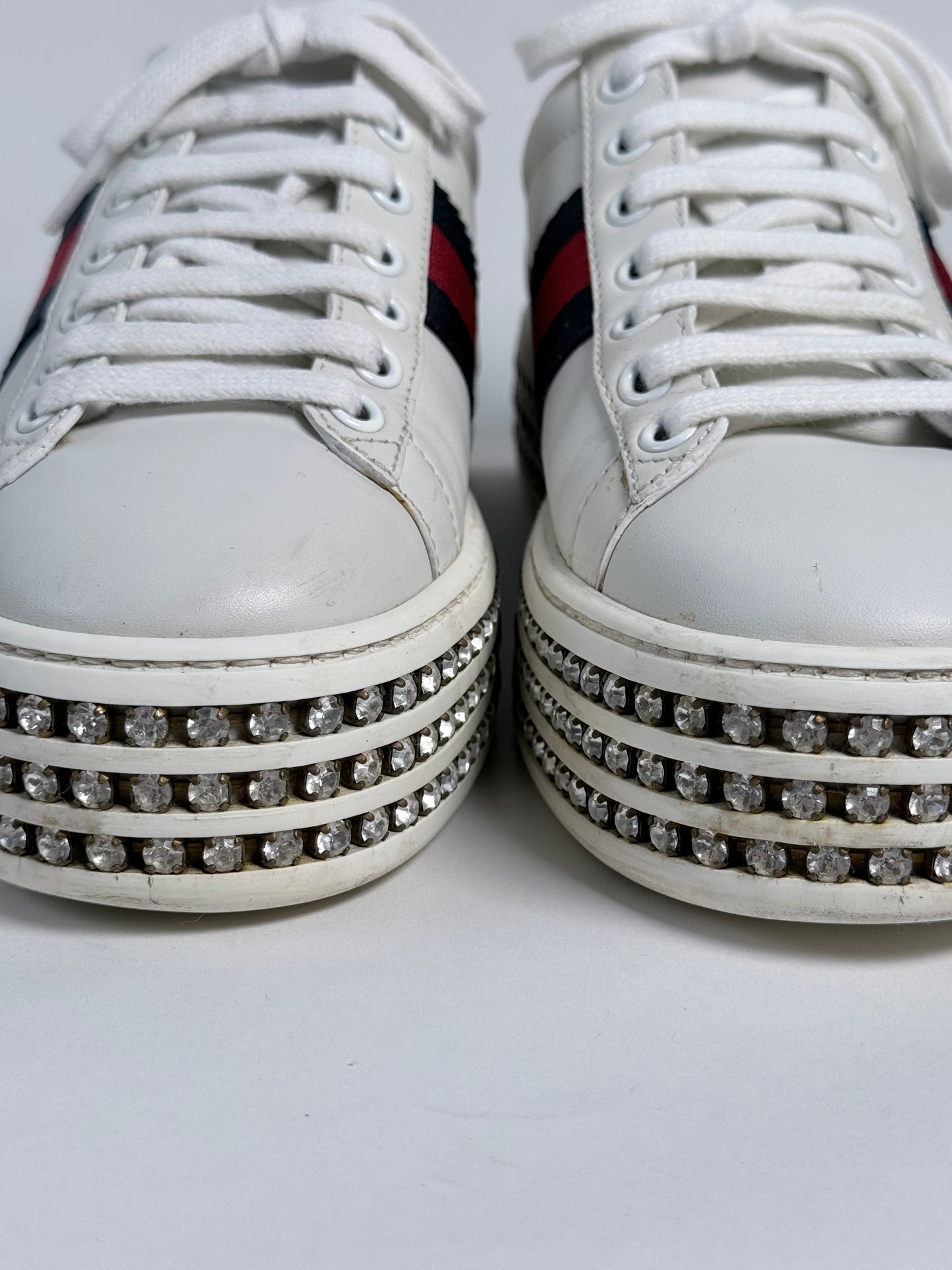 GUCCI Ace Bee Rhinestone Platforms Women's Size 34.5EU