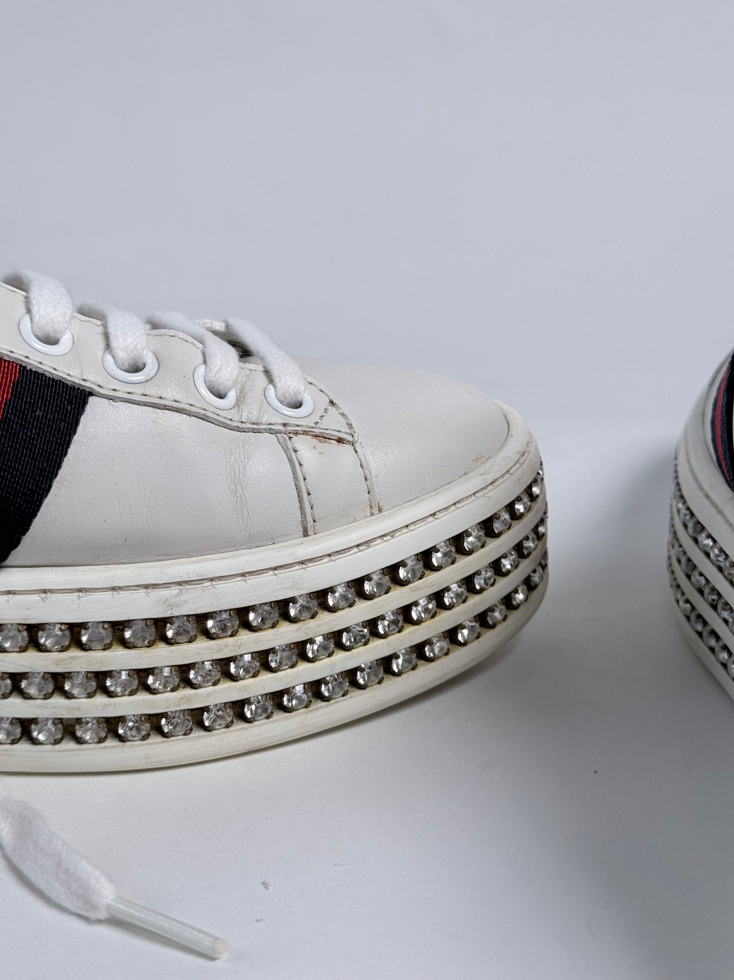 GUCCI Ace Bee Rhinestone Platforms Women's Size 34.5EU