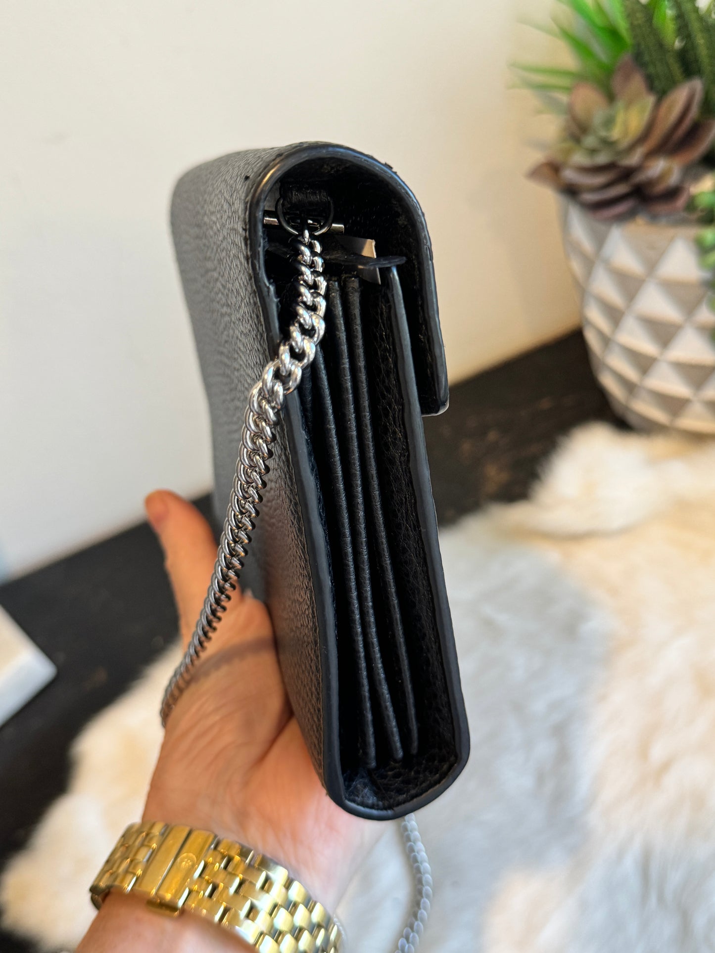 GUCCI Mini Dionysus Chain Wallet Black