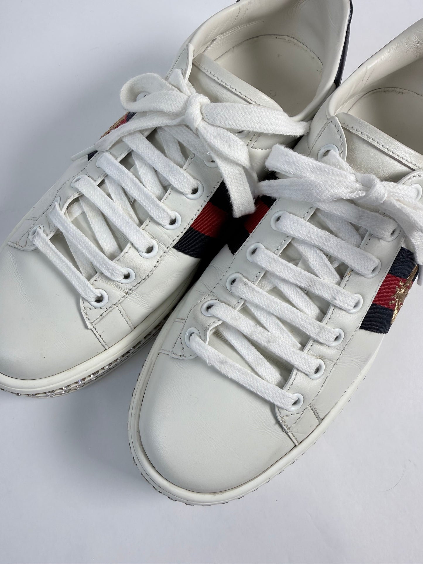 GUCCI Ace Bee Rhinestone Platforms Women's Size 38EU