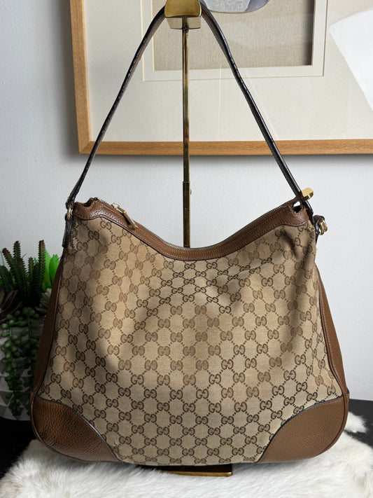 GUCCI GG Canvas Beige Bree Hobo