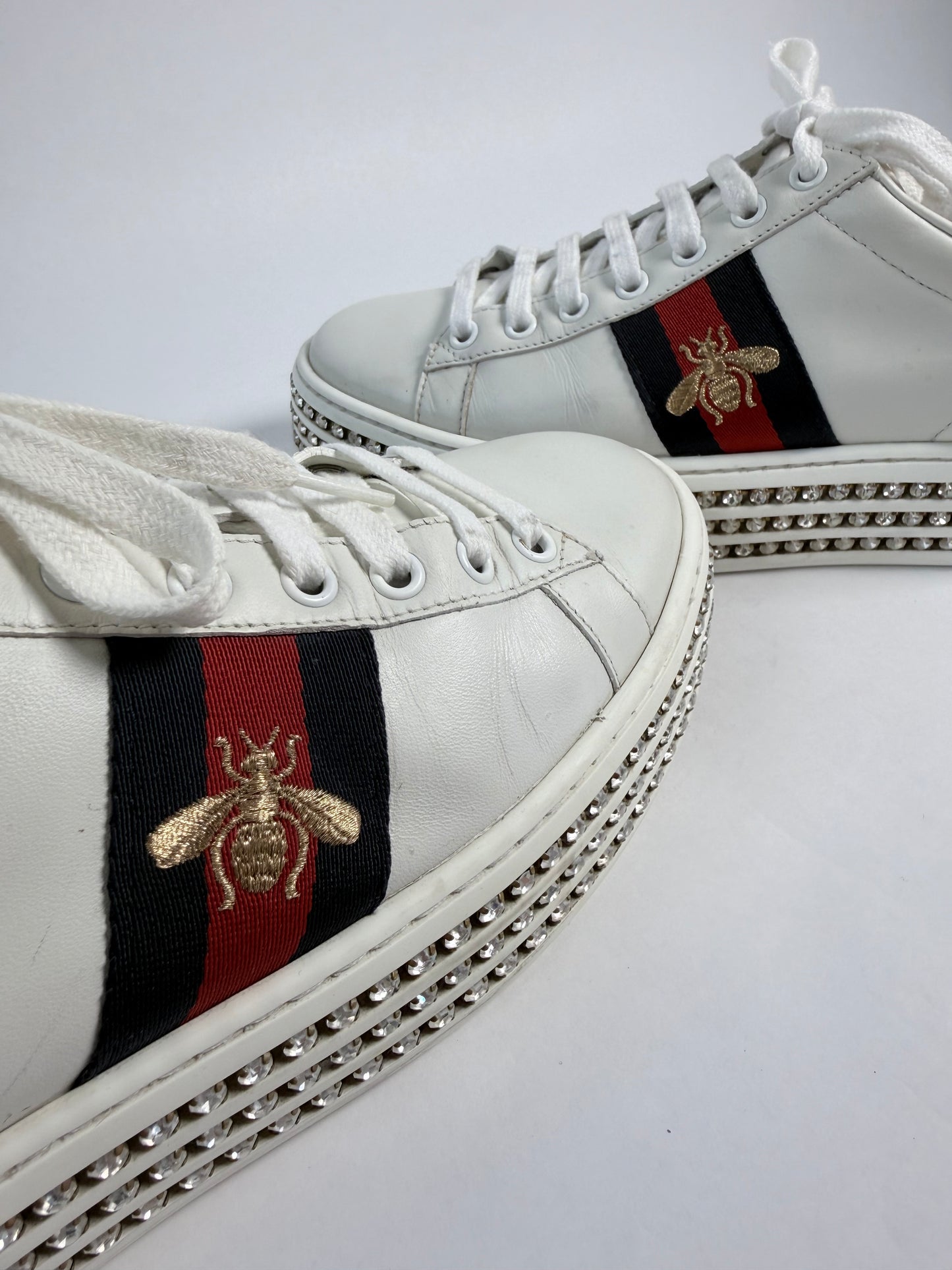 GUCCI Ace Bee Rhinestone Platforms Women's Size 38EU