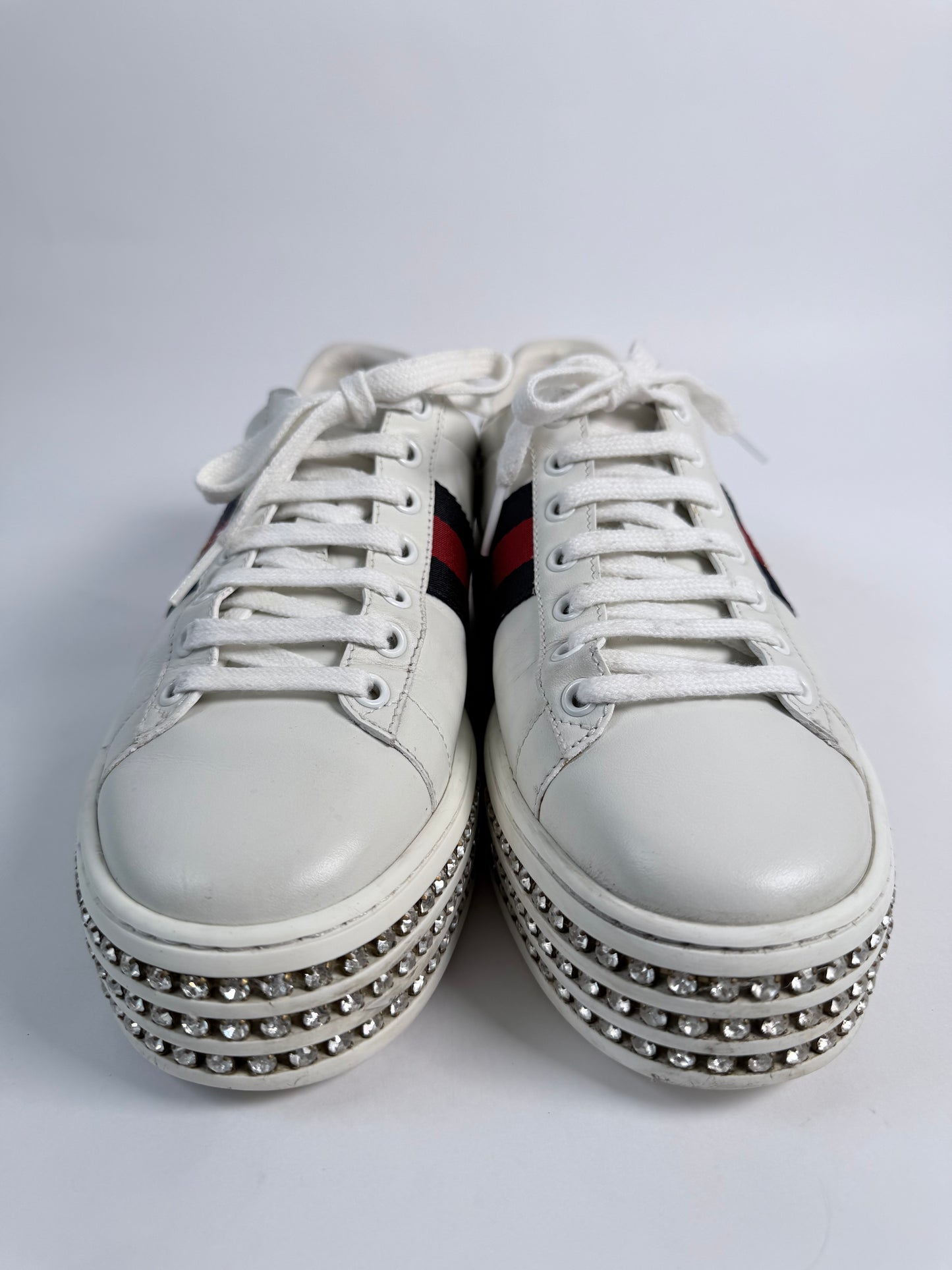 GUCCI Ace Bee Rhinestone Platforms Women's Size 38EU