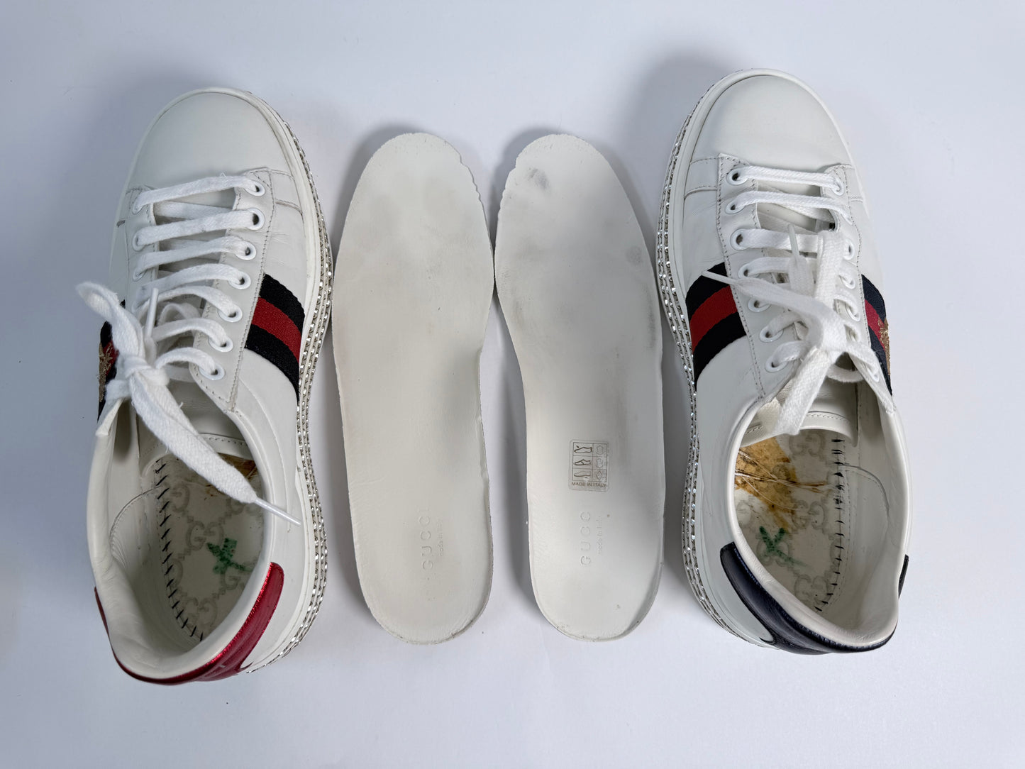 GUCCI Ace Bee Rhinestone Platforms Women's Size 38EU