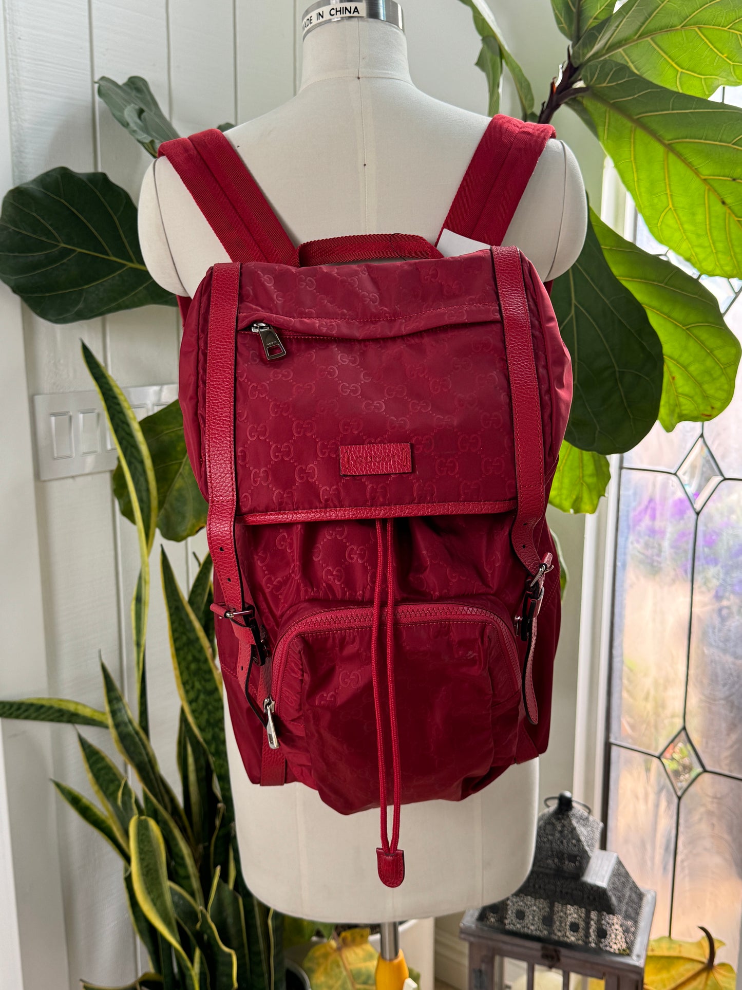 GUCCI Red Nylon Guccissima Travel Backpack