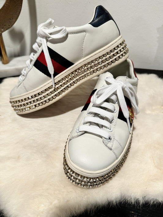 GUCCI Ace Bee Rhinestone Platforms Womens Size 35.5EU