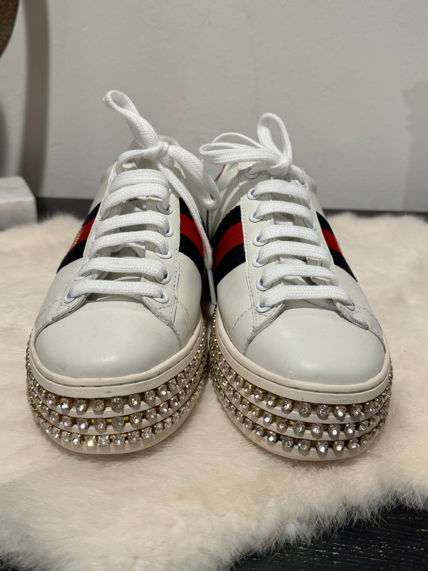 GUCCI Ace Bee Rhinestone Platforms Womens Size 35.5EU