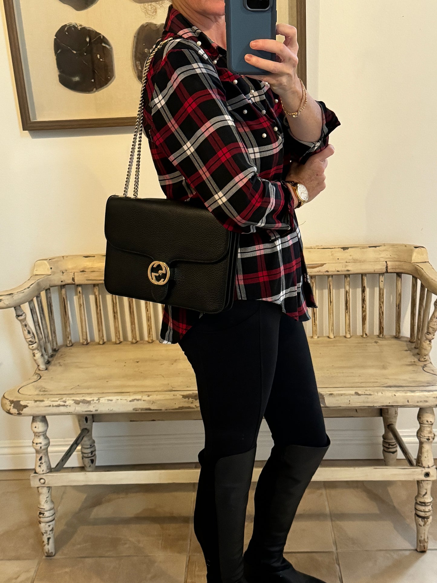 Gucci Interlocking G Camelia Black Leather Bag