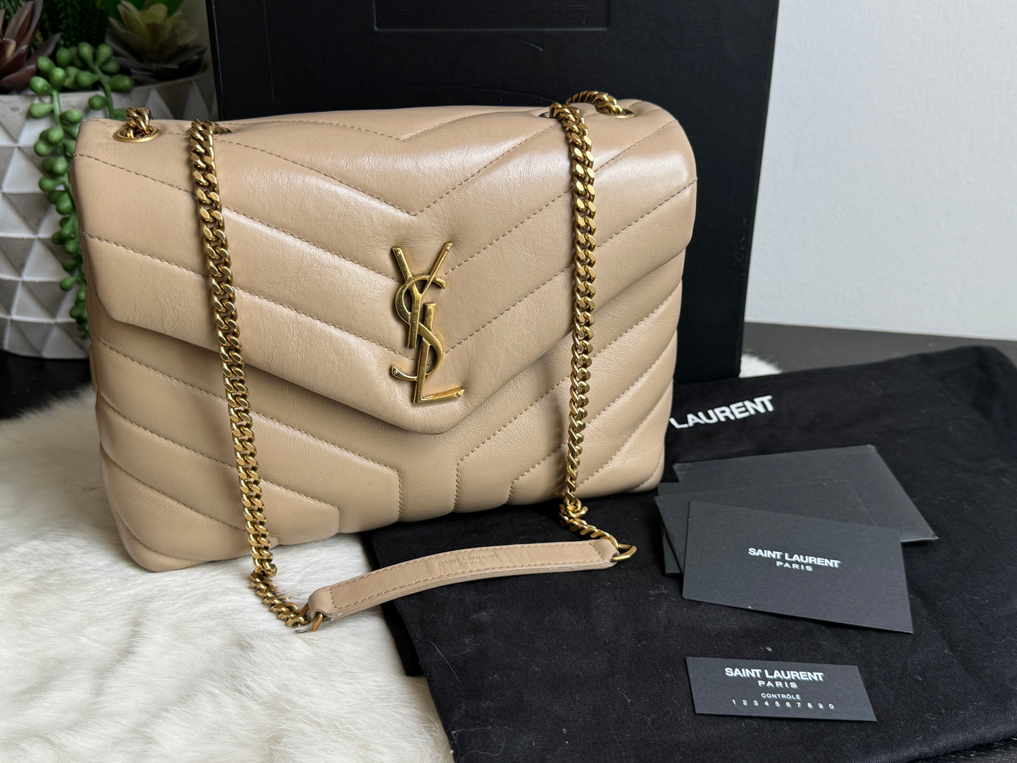 YSL Small LouLou Quilted “Y” Dark Beige