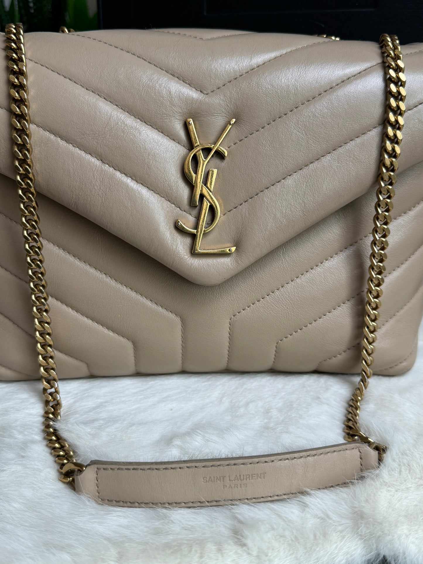 YSL Small LouLou Quilted “Y” Dark Beige