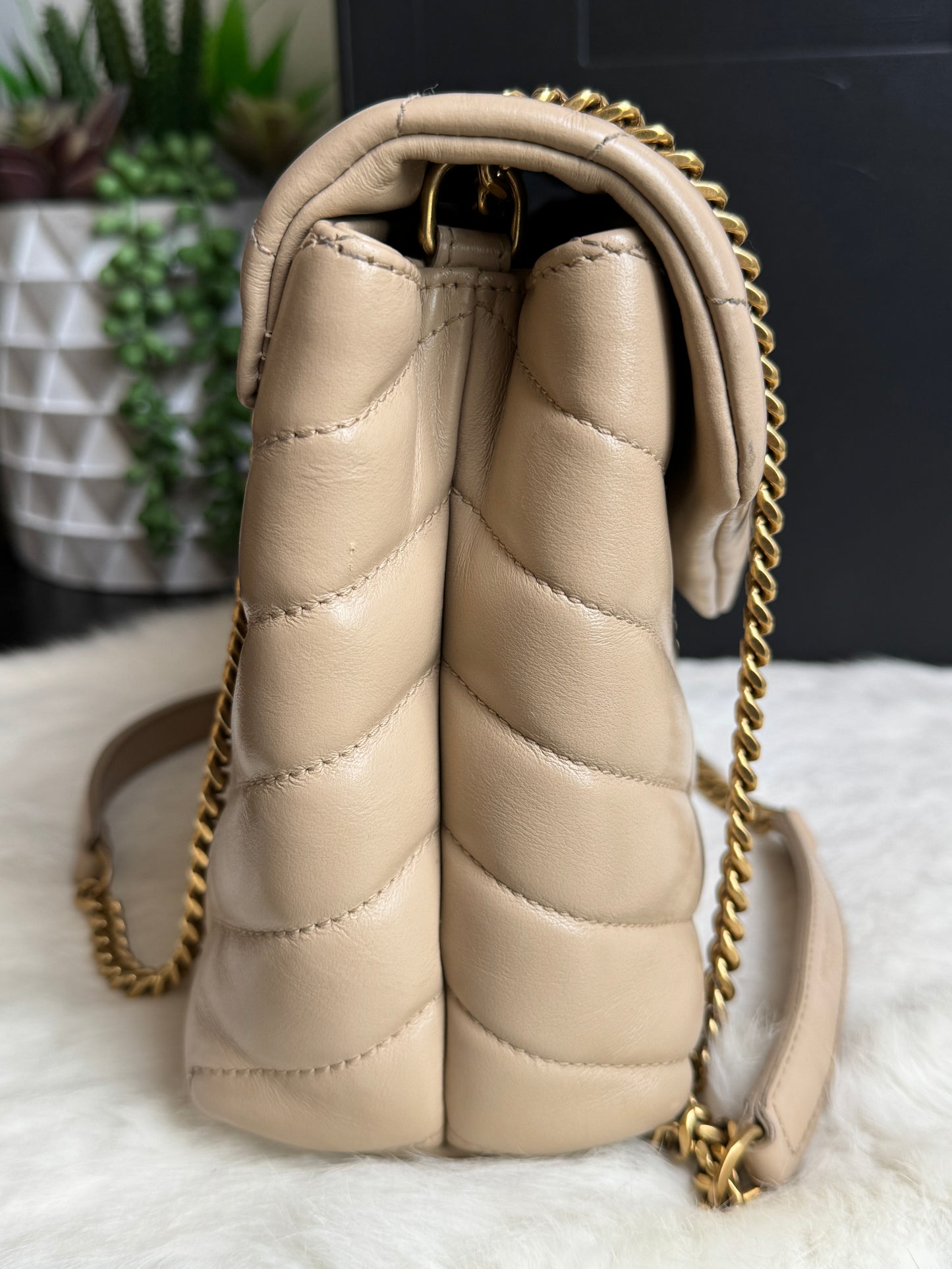 YSL Small LouLou Quilted “Y” Dark Beige