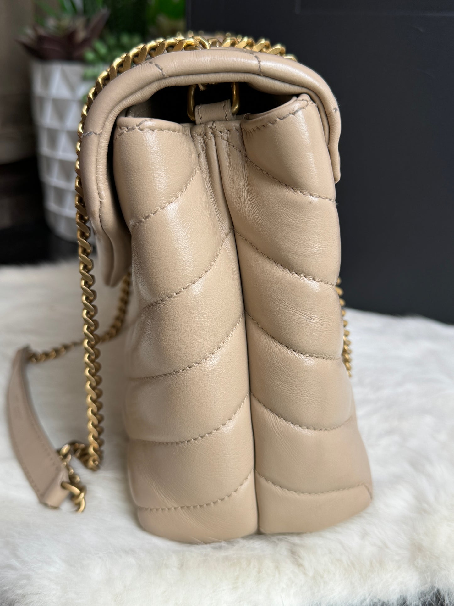 YSL Small LouLou Quilted “Y” Dark Beige