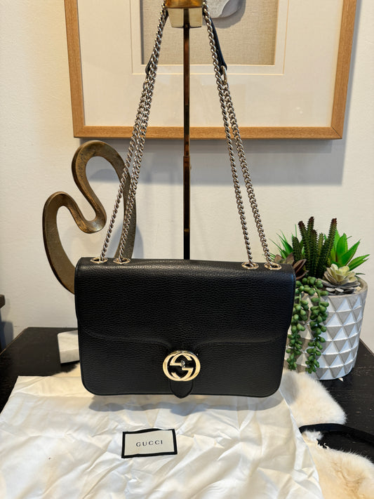 Gucci Interlocking G Camelia Black Leather Bag