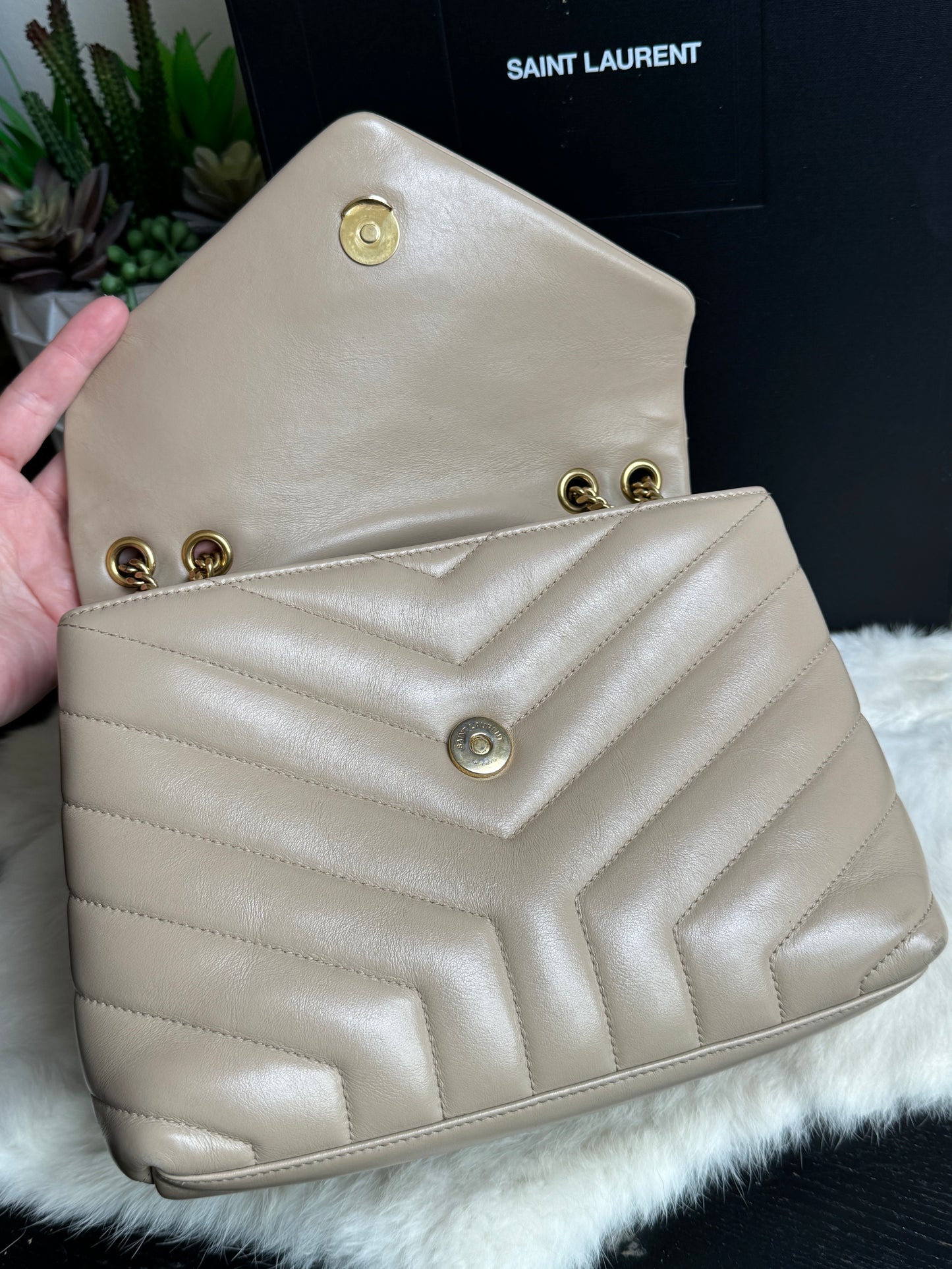 YSL Small LouLou Quilted “Y” Dark Beige