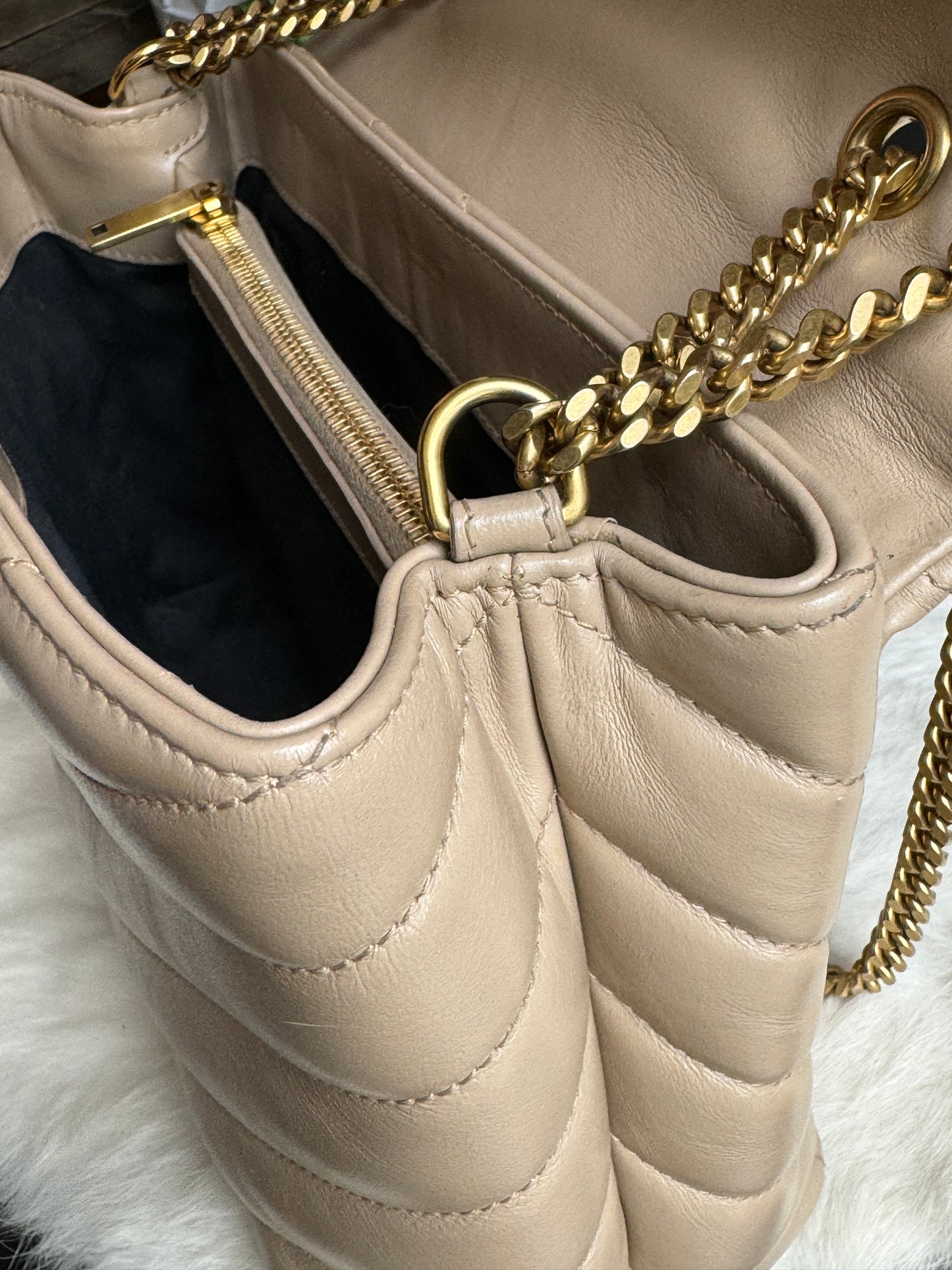 YSL Small LouLou Quilted “Y” Dark Beige