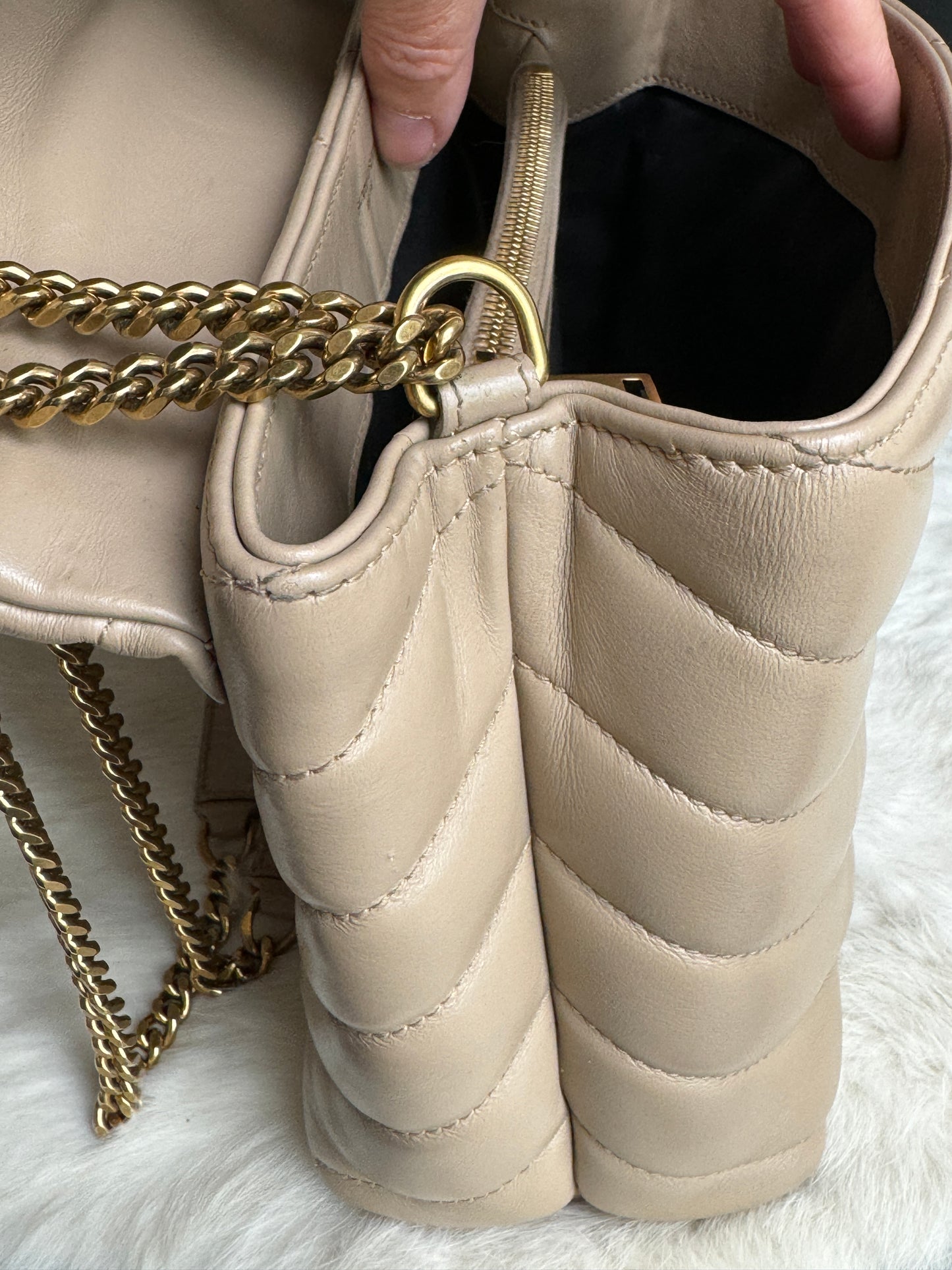 YSL Small LouLou Quilted “Y” Dark Beige