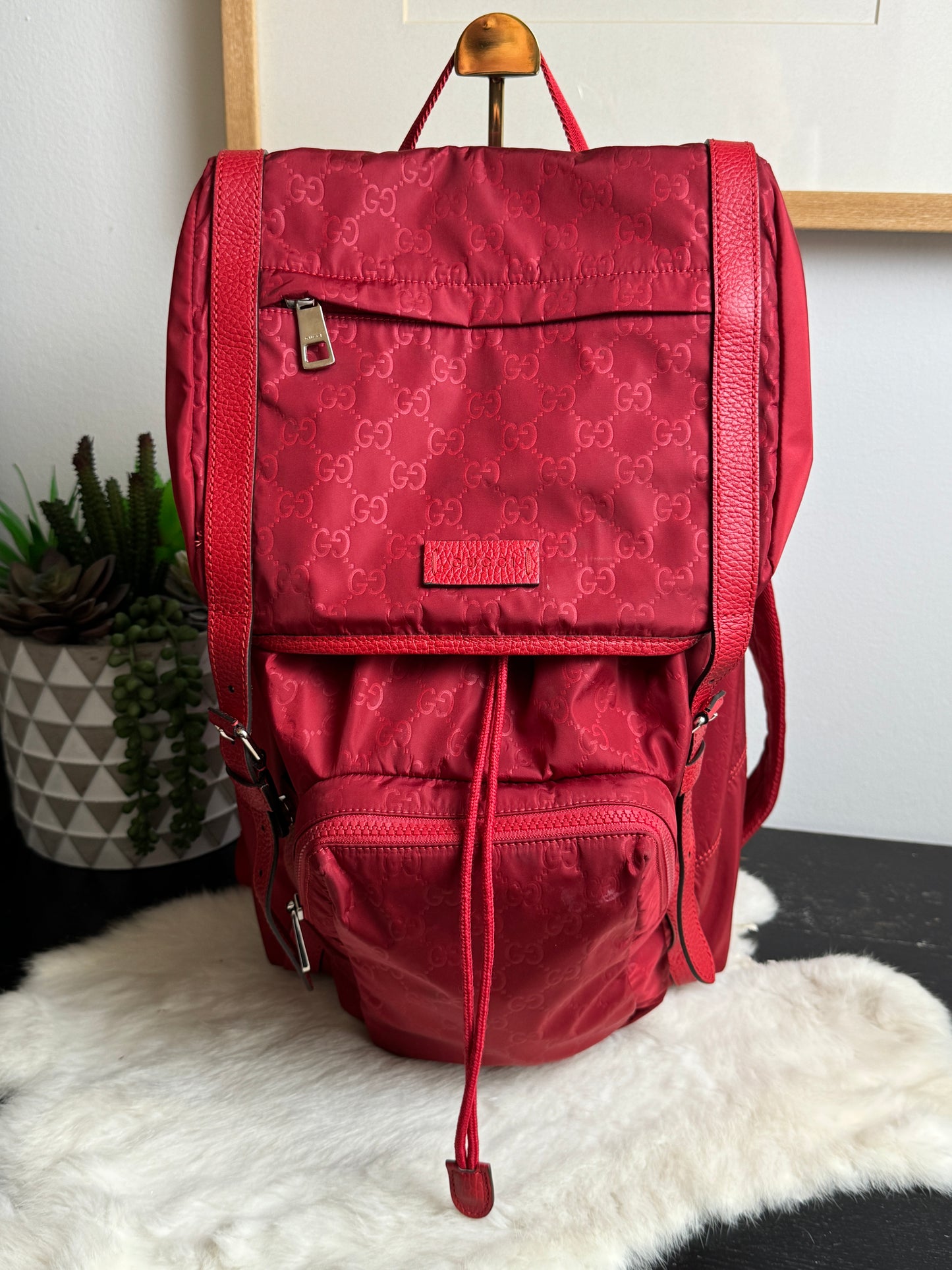 GUCCI Red Nylon Guccissima Travel Backpack