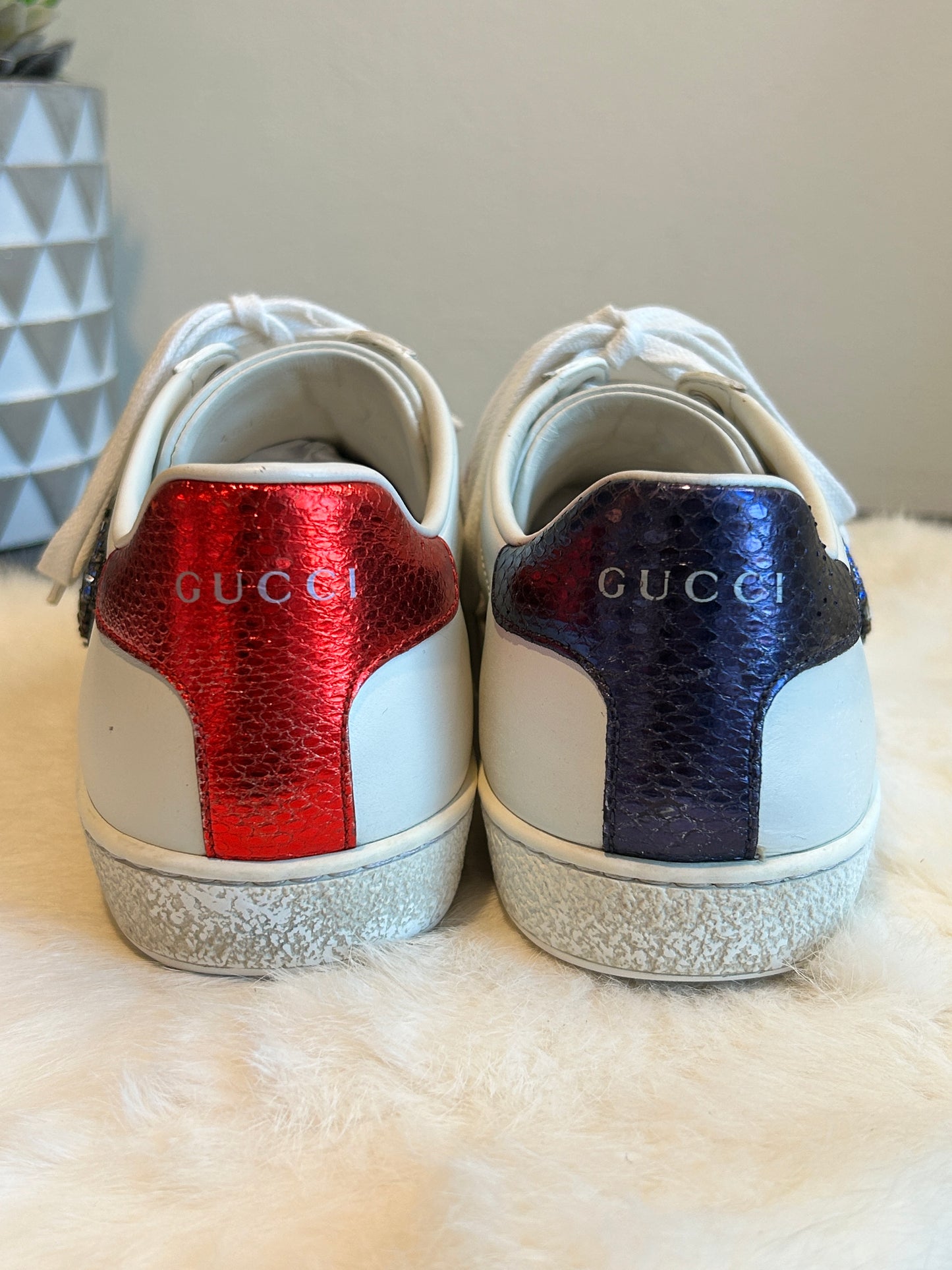 GUCCI Ace Rhinestone King Snake Sneakers Women's 37.5