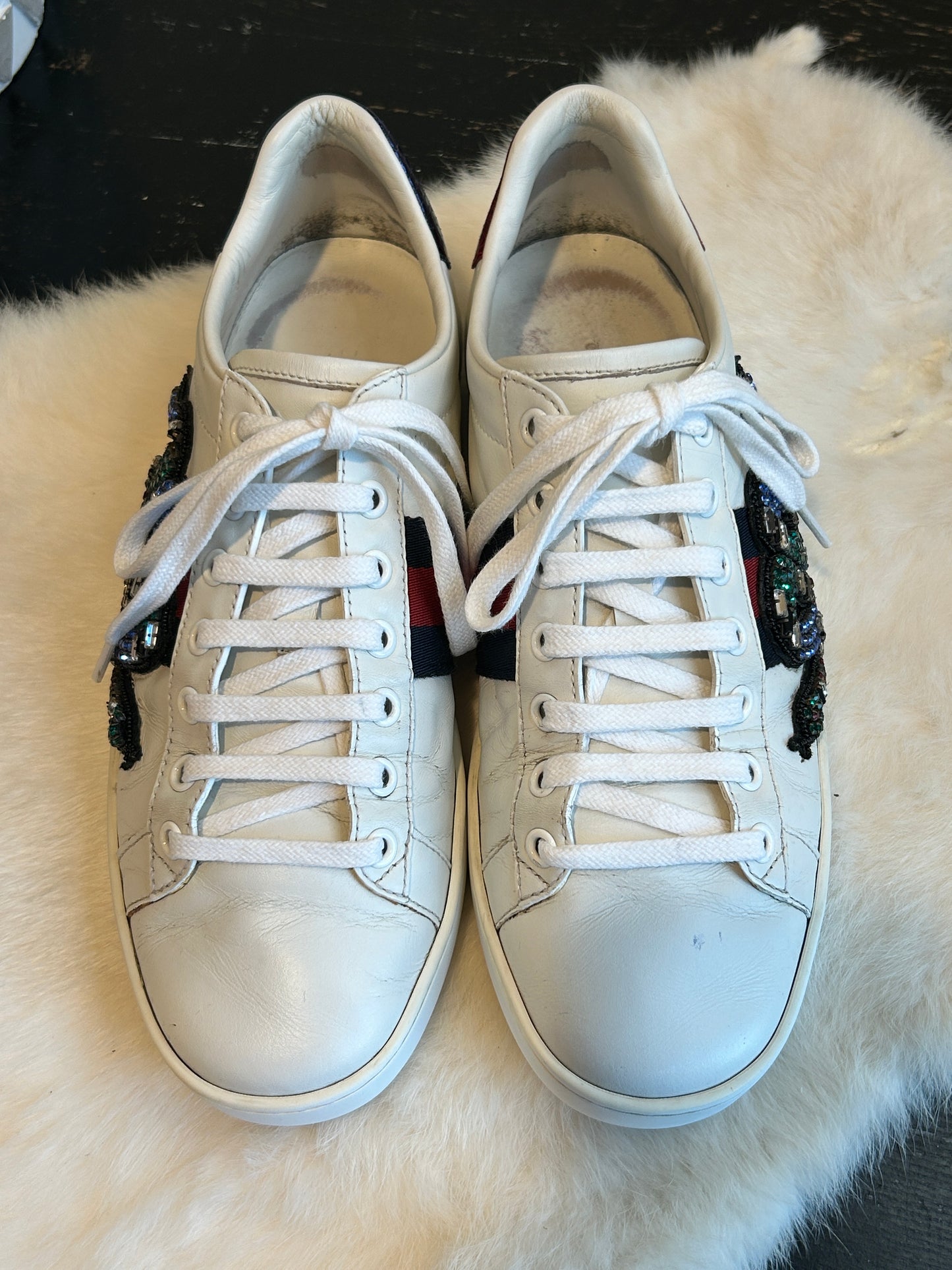 GUCCI Ace Rhinestone King Snake Sneakers Women's 37.5