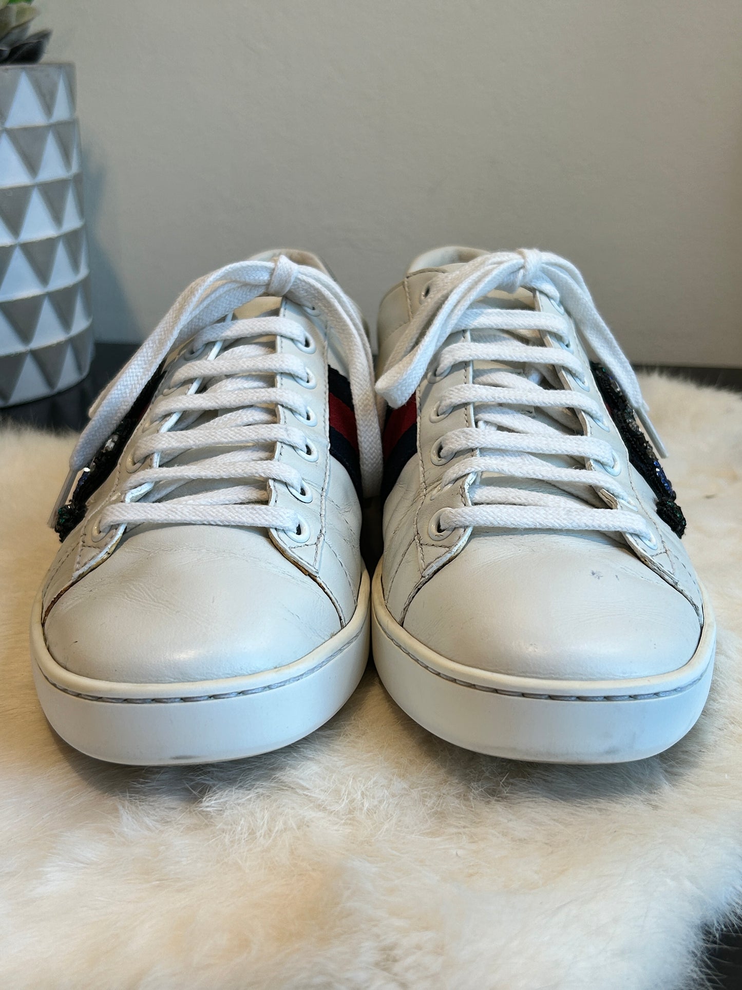 GUCCI Ace Rhinestone King Snake Sneakers Women's 37.5