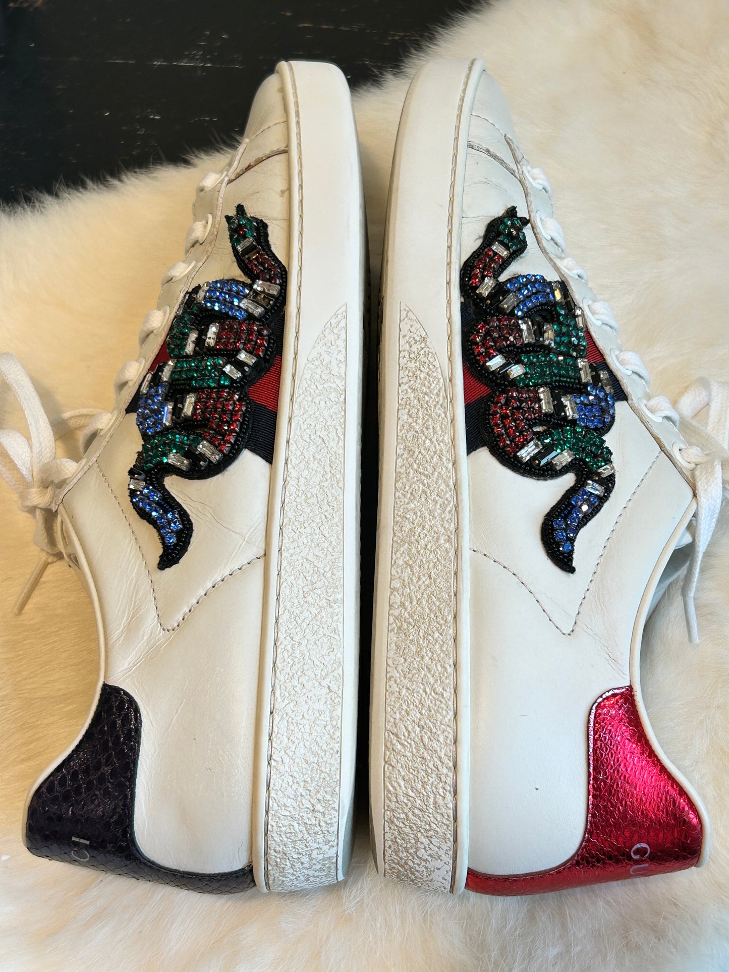 GUCCI Ace Rhinestone King Snake Sneakers Women's 37.5