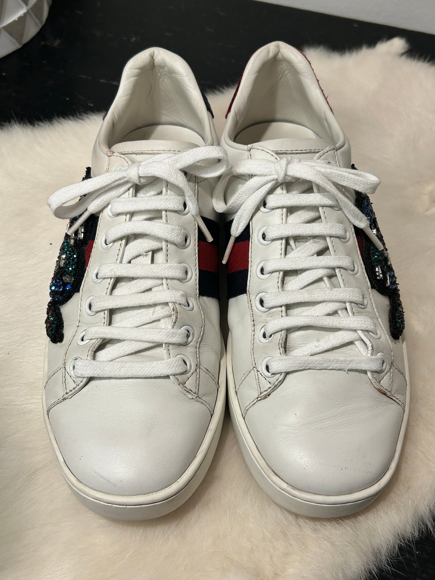 GUCCI Ace Rhinestone King Snake Sneakers Women's 36.5EU