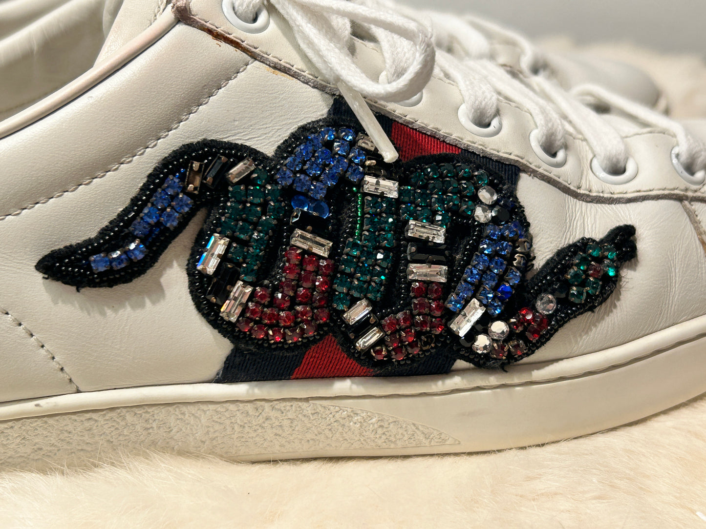 GUCCI Ace Rhinestone King Snake Sneakers Women's 36.5EU