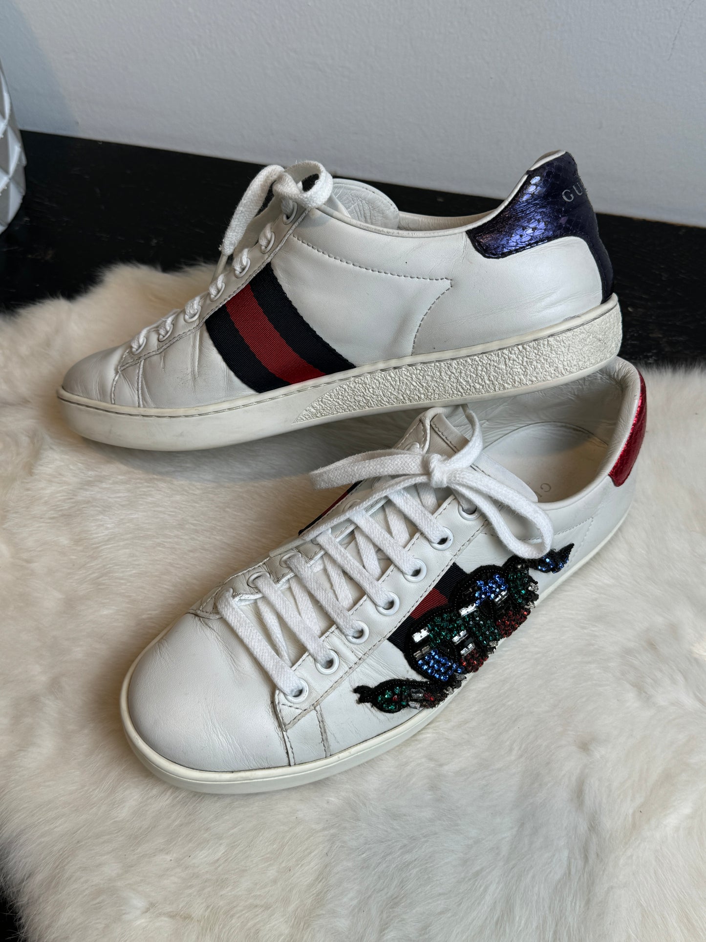 GUCCI Ace Rhinestone Snake Sneakers Women's 36.5EU