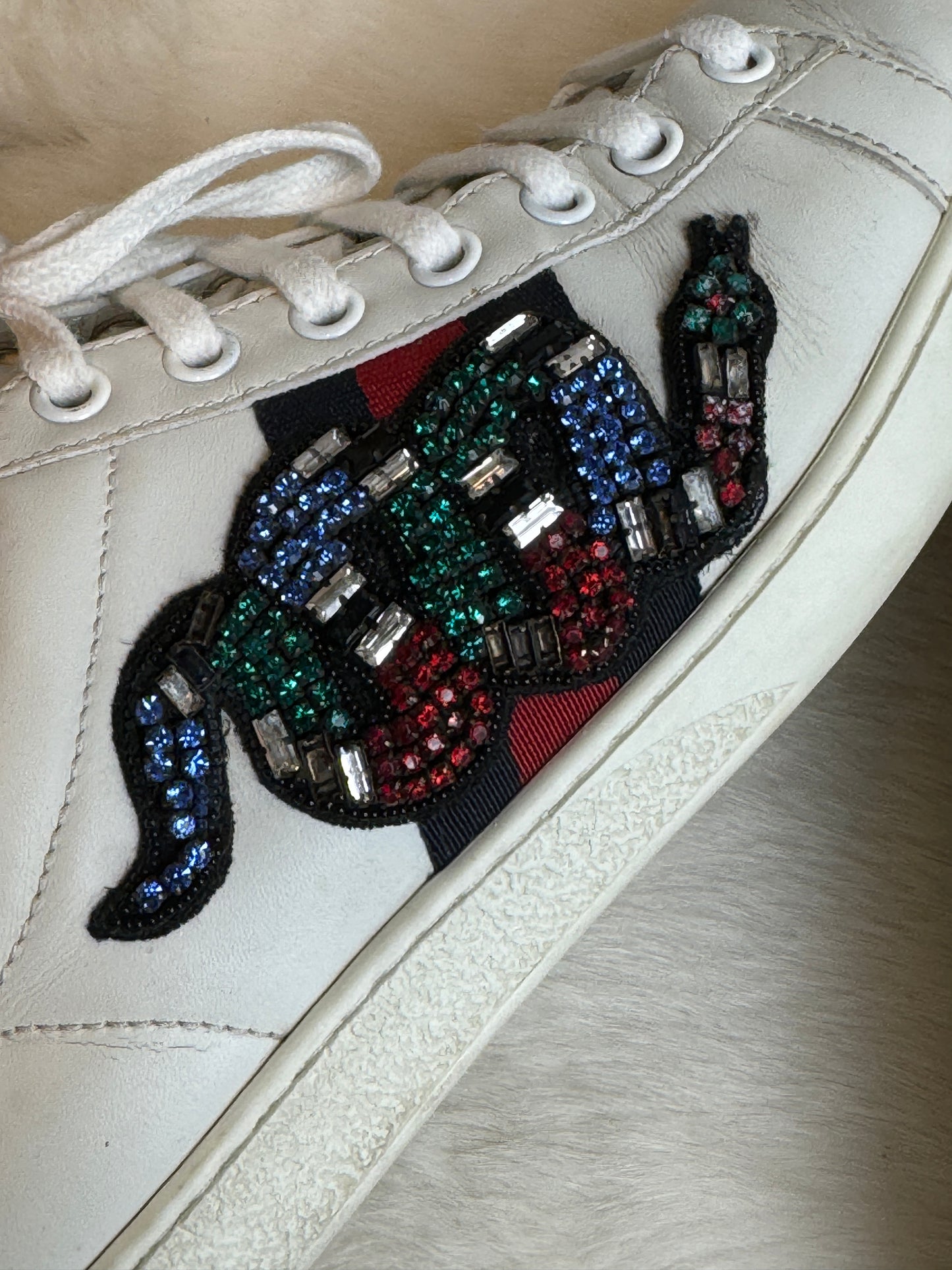 GUCCI Ace Rhinestone Snake Sneakers Women's 36.5EU