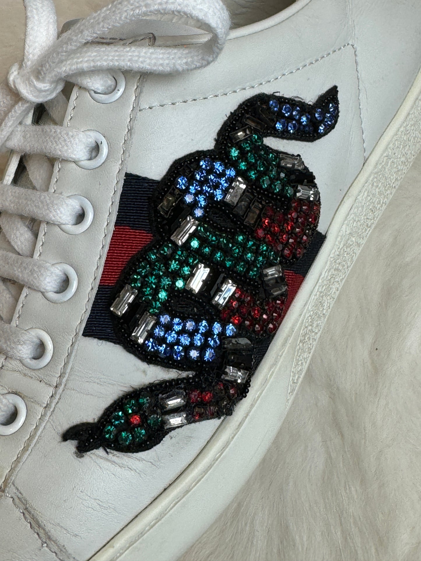 GUCCI Ace Rhinestone Snake Sneakers Women's 36.5EU