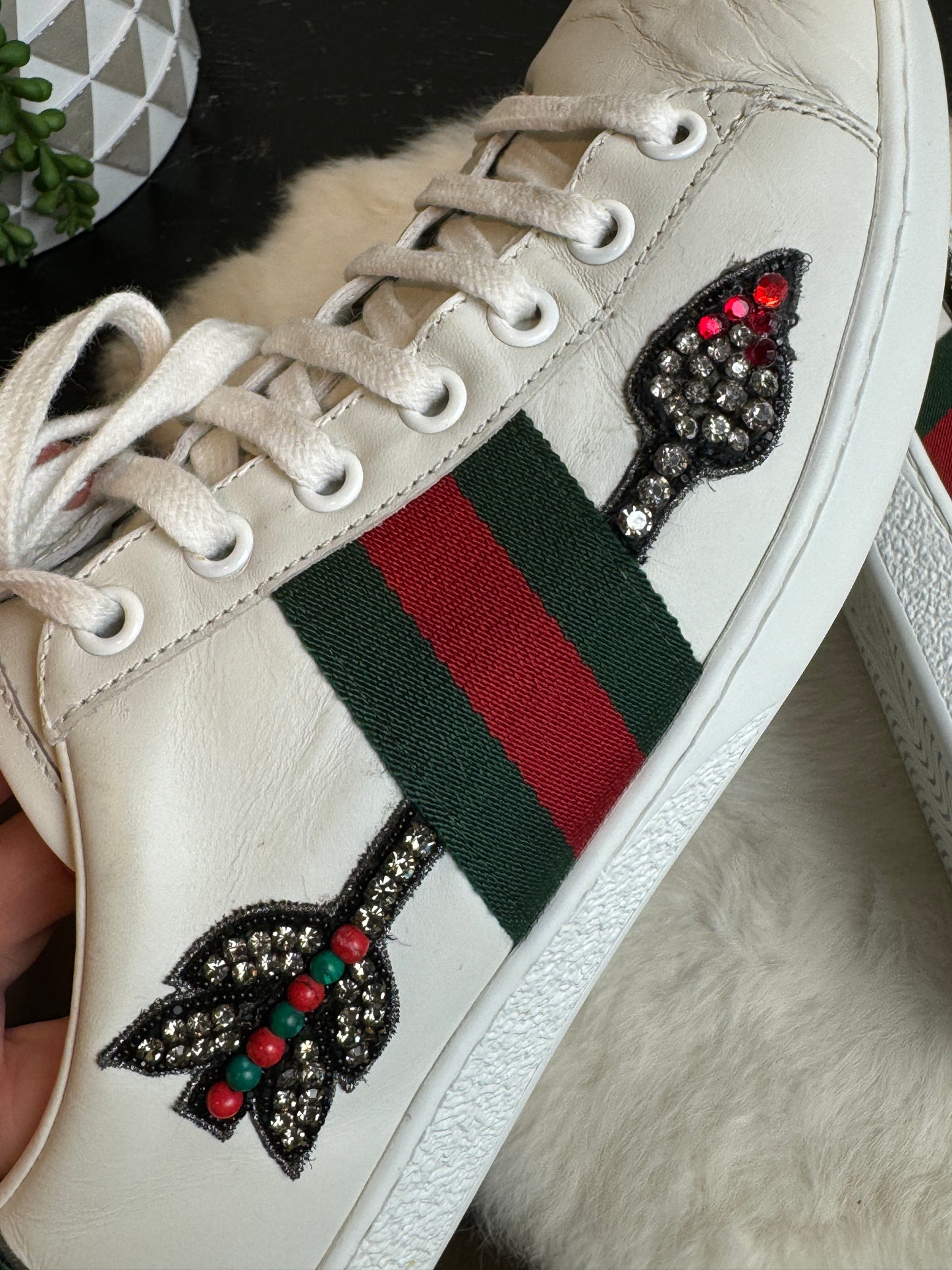 Gucci Ace Rhinestone Arrows Sneakers Size 37.5EU